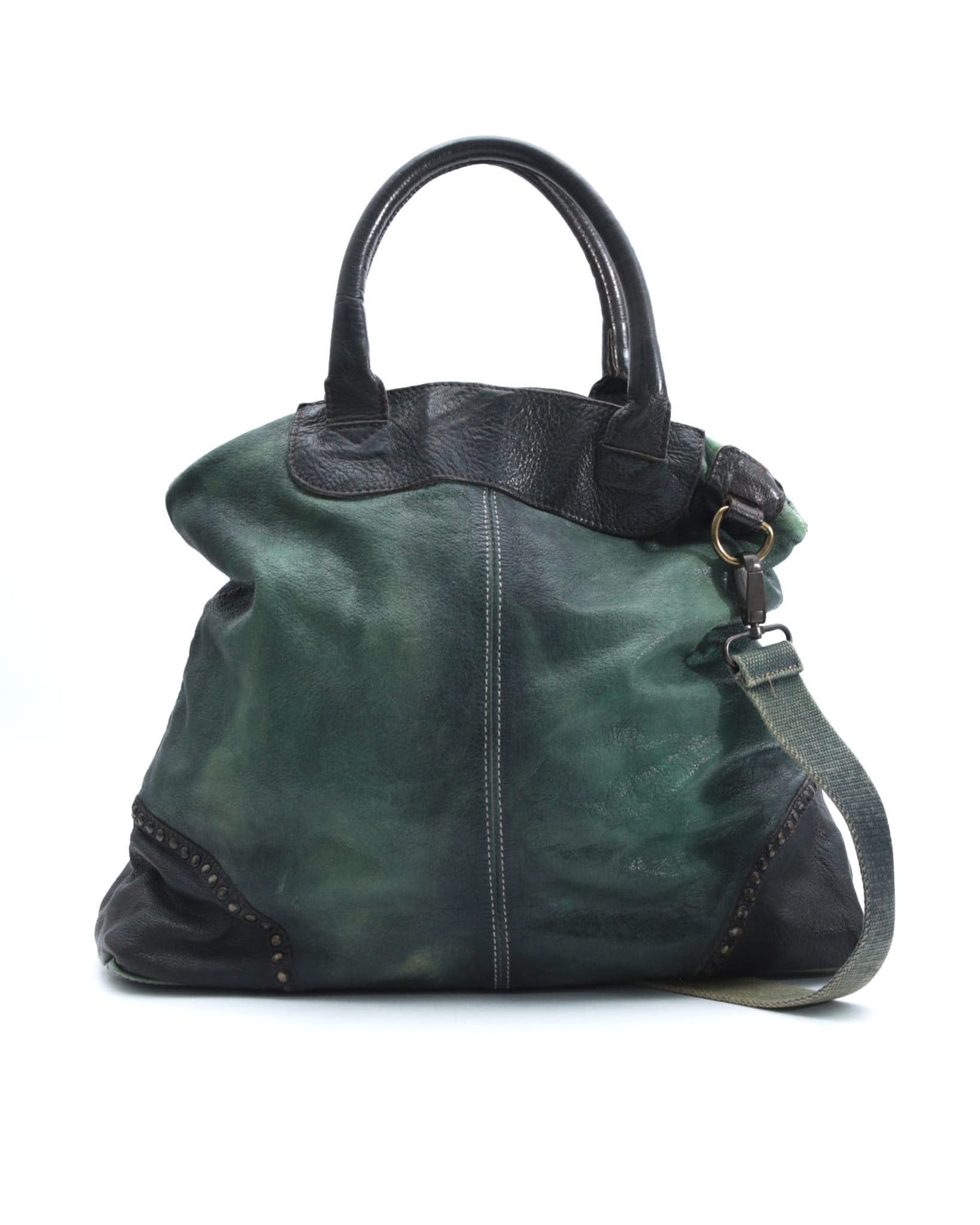 green and black leather shoulder bag – ANEMONIA