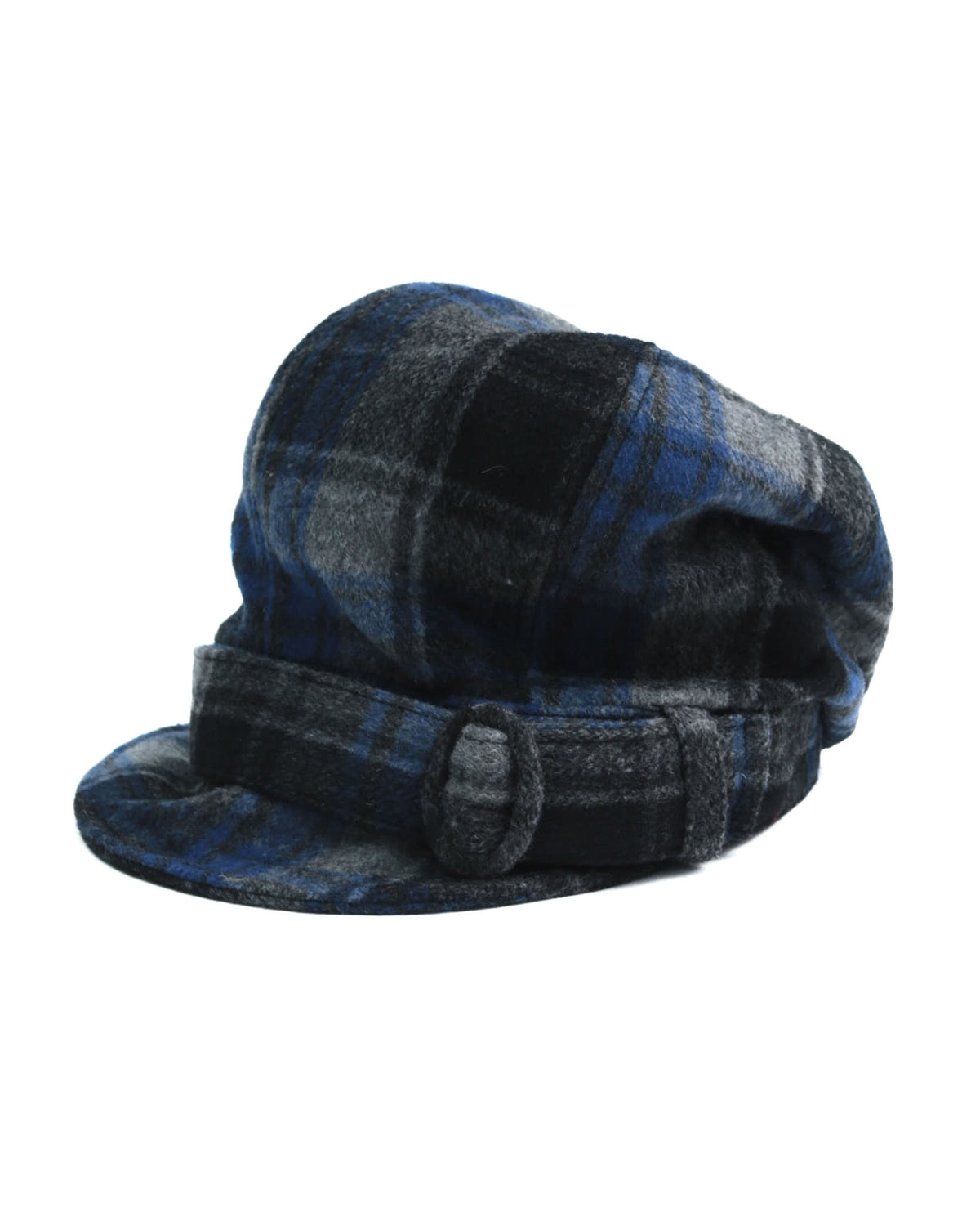 wool blue and grey plaid oversized hat