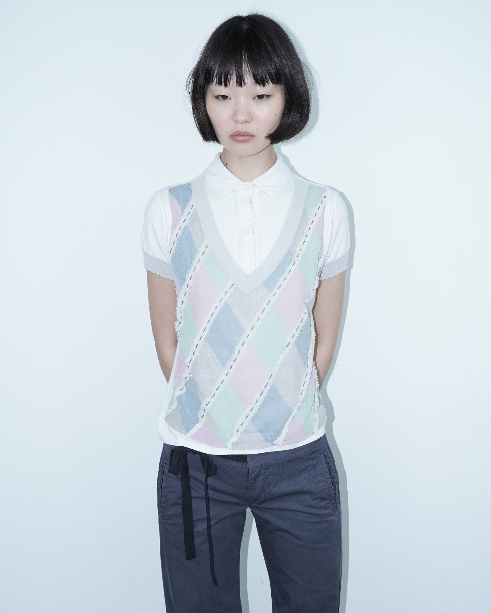 cotton polo with argile see-through detail