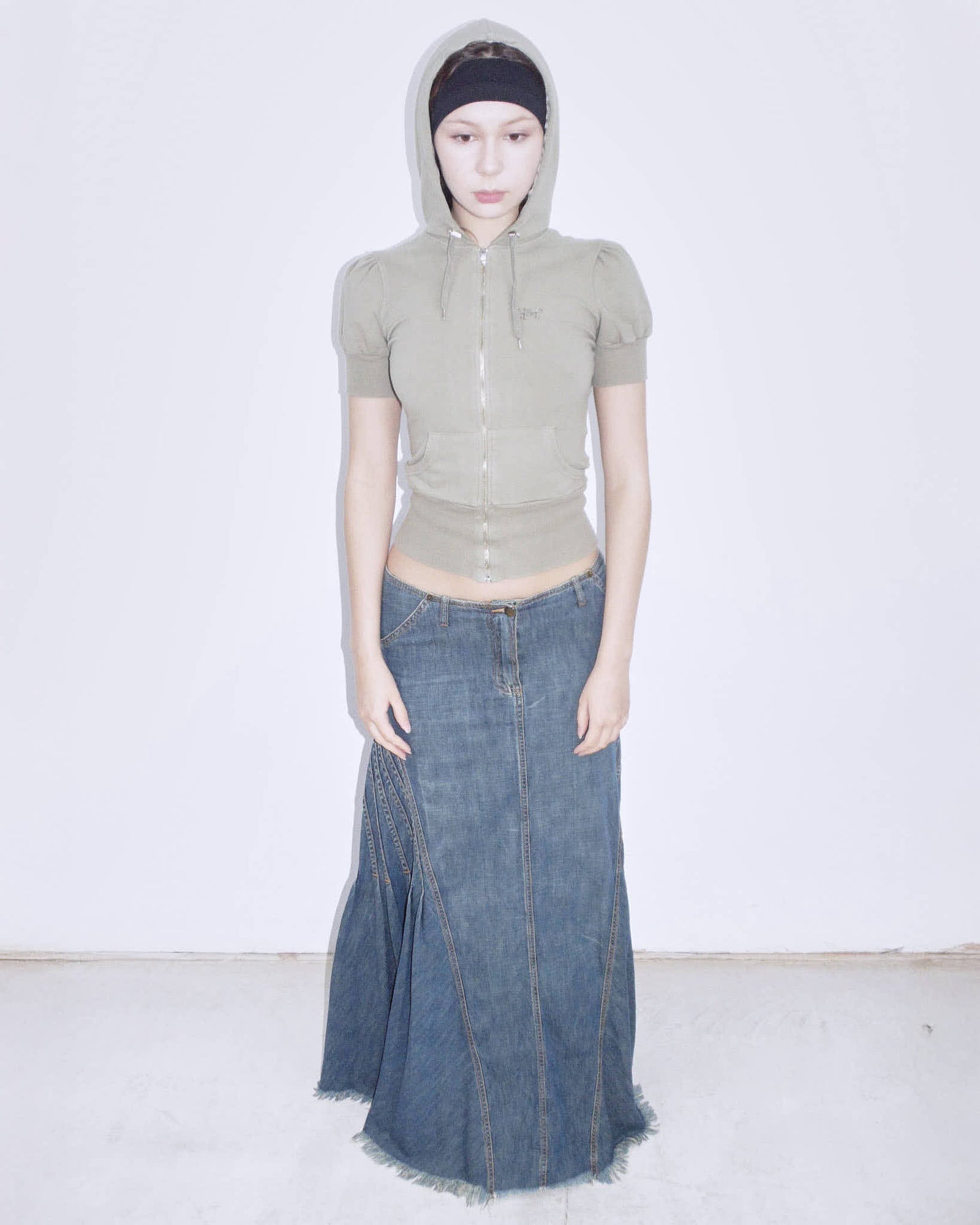 flared denim maxi skirt