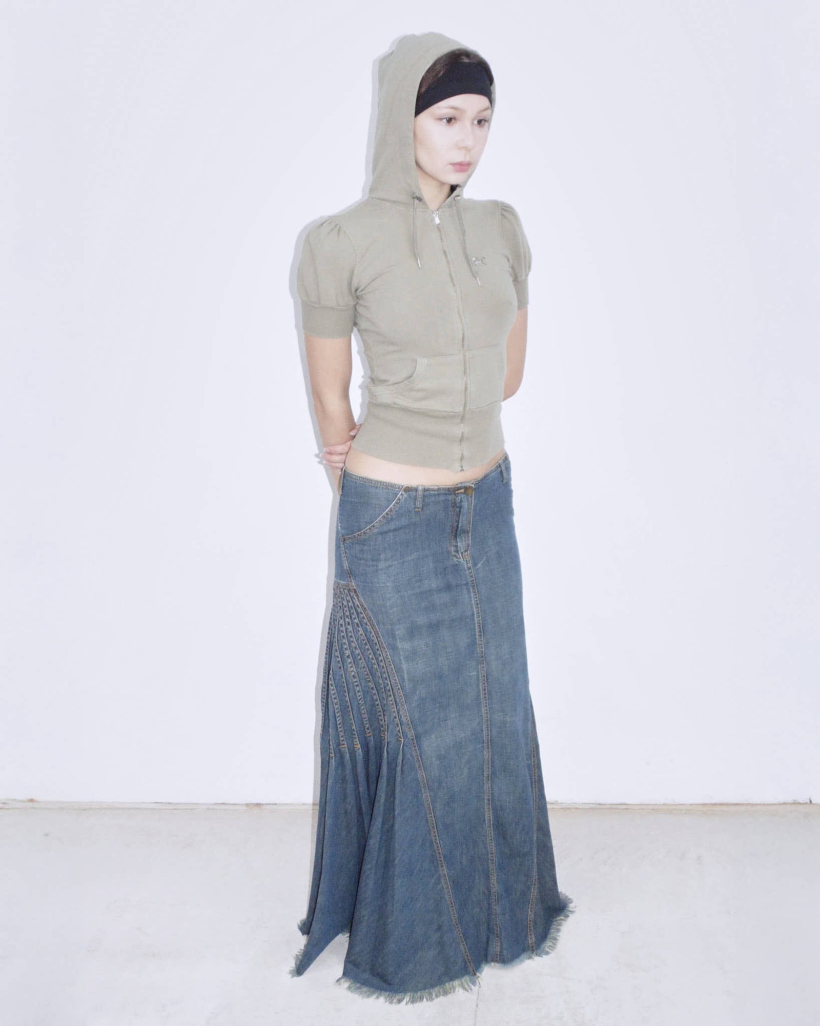 flared denim maxi skirt