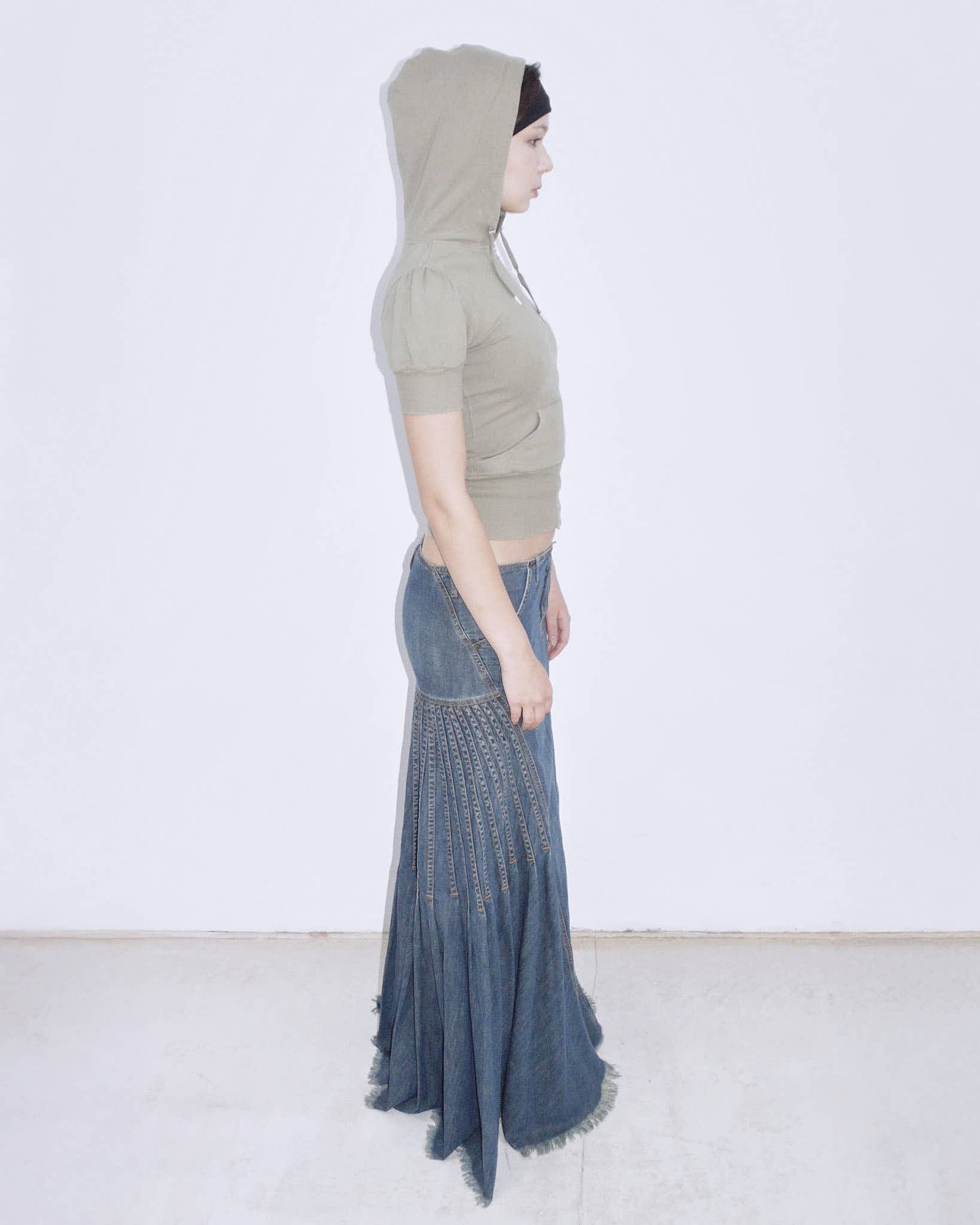 flared denim maxi skirt