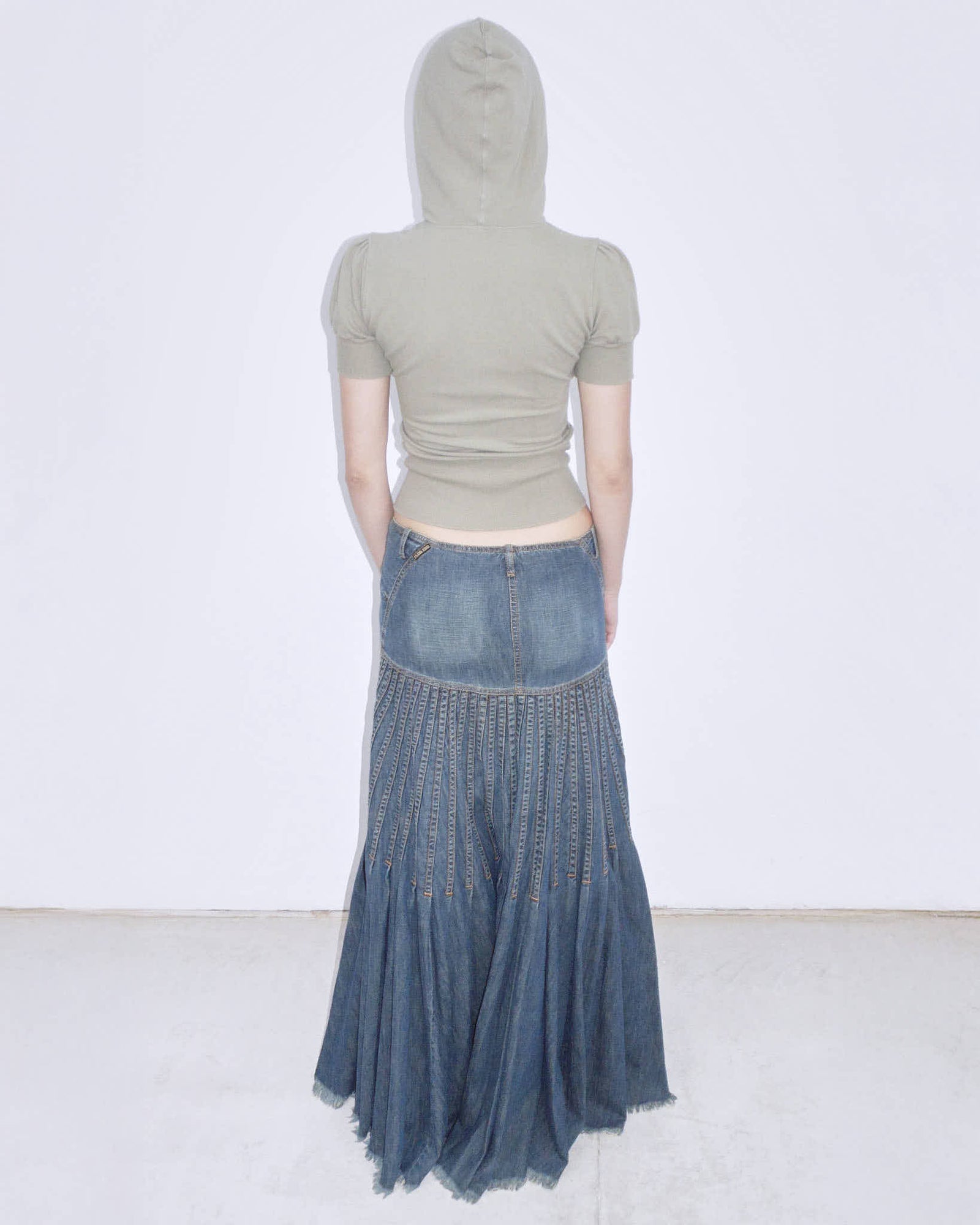 flared denim maxi skirt