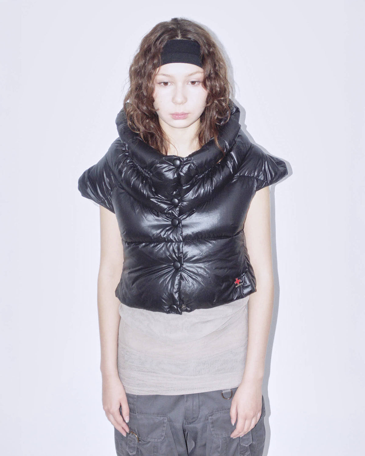 cropped button-up puffer vest
