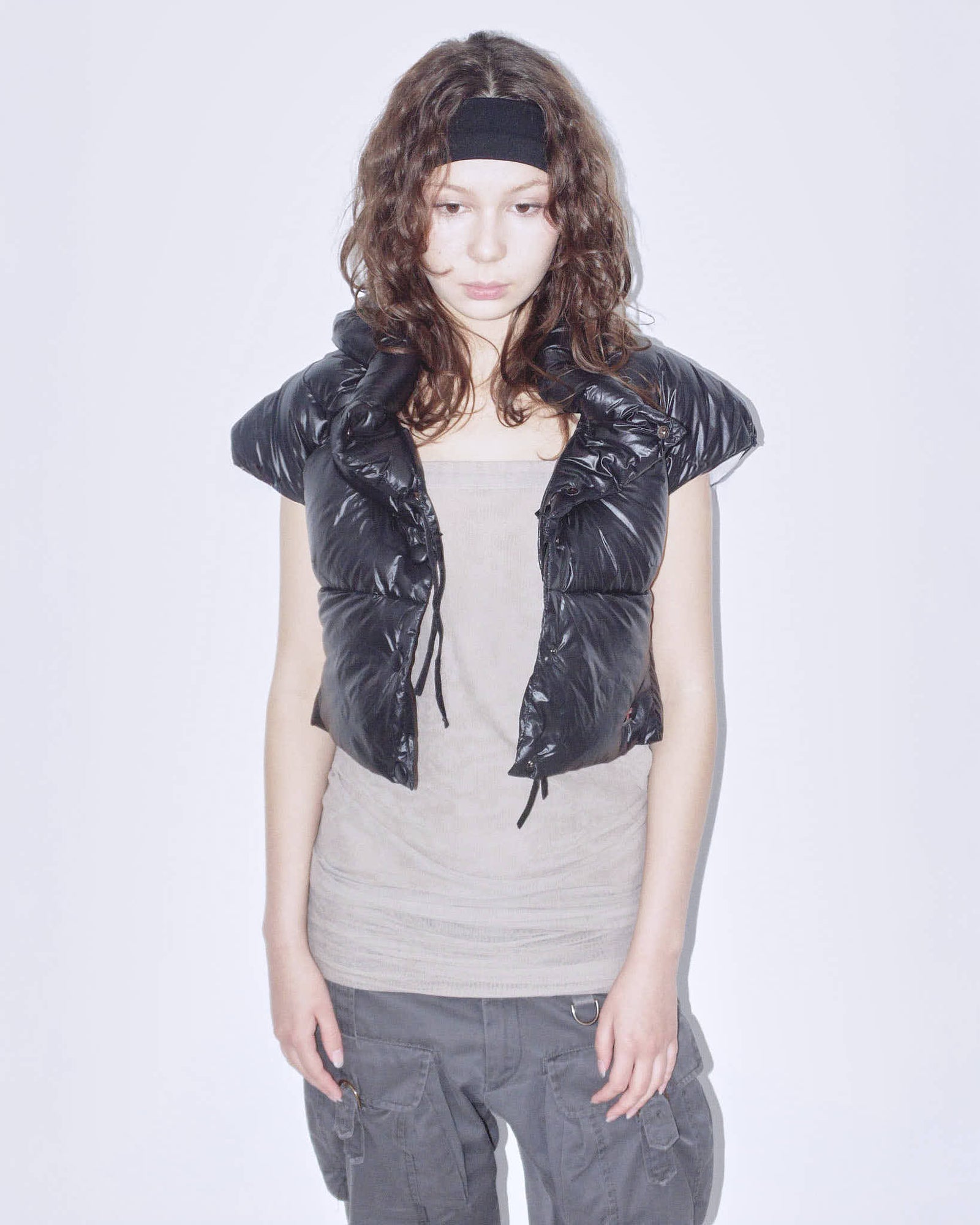 cropped button-up puffer vest