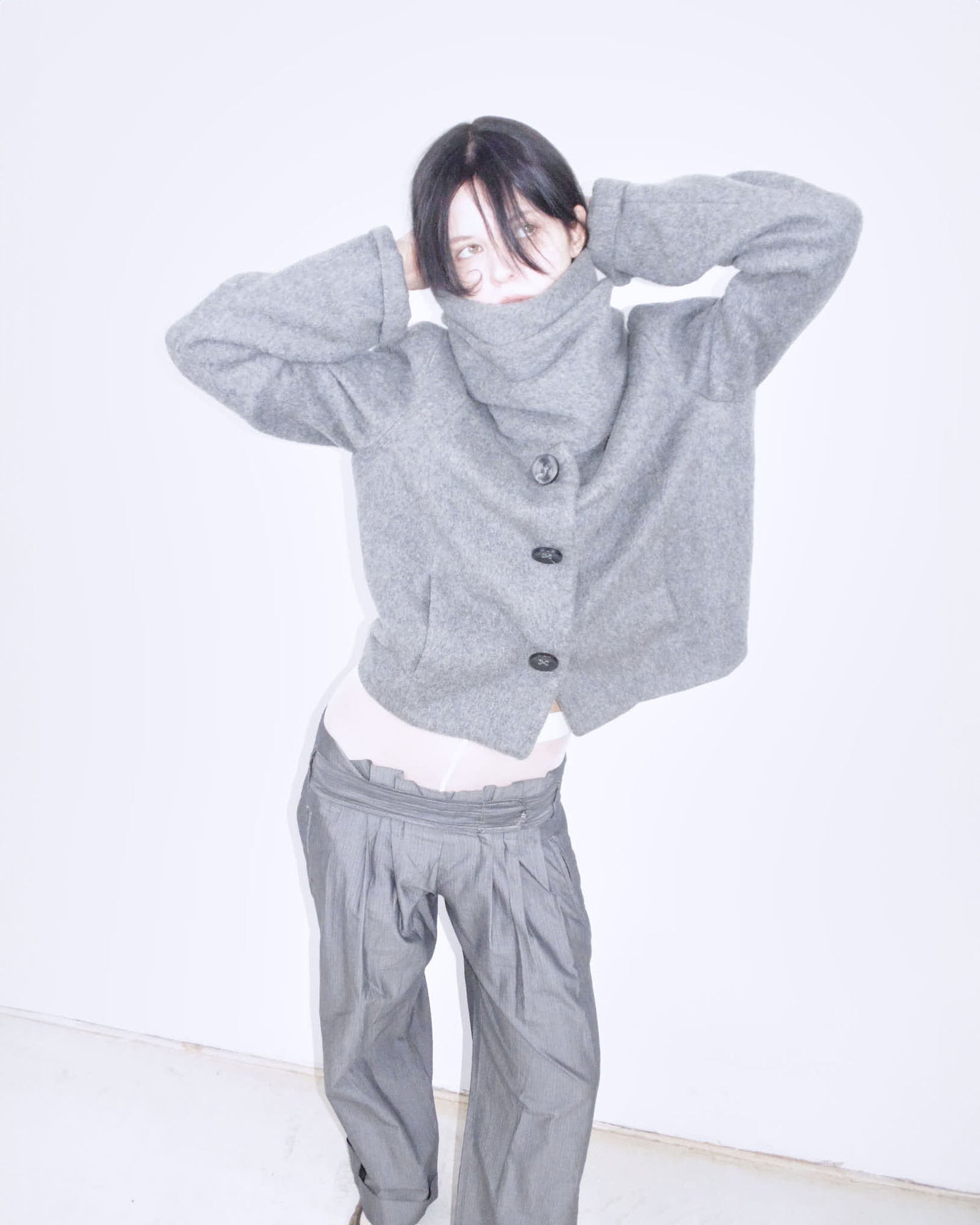 wool oversized jacket with scarf