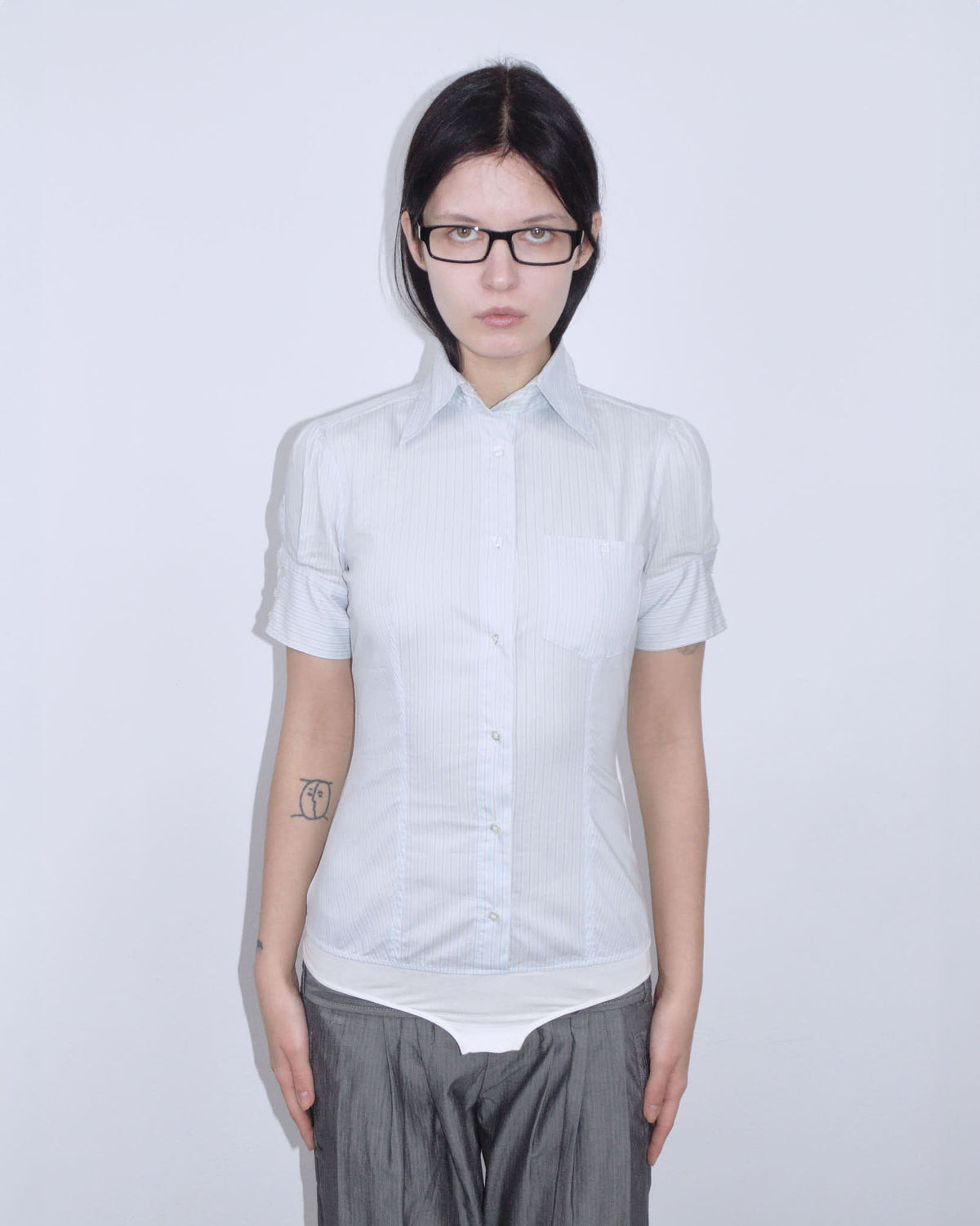 pastel light blue striped body shirt