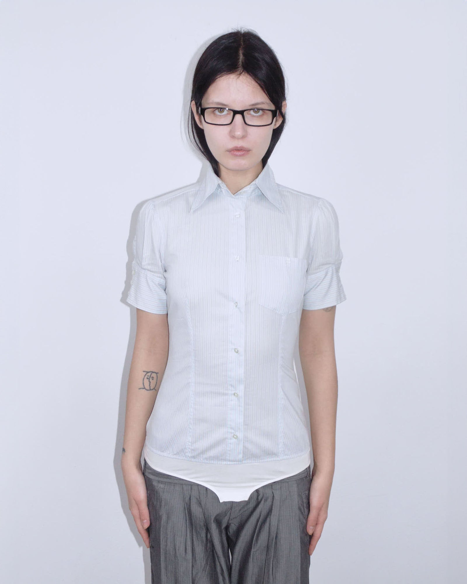 pastel light blue striped body shirt