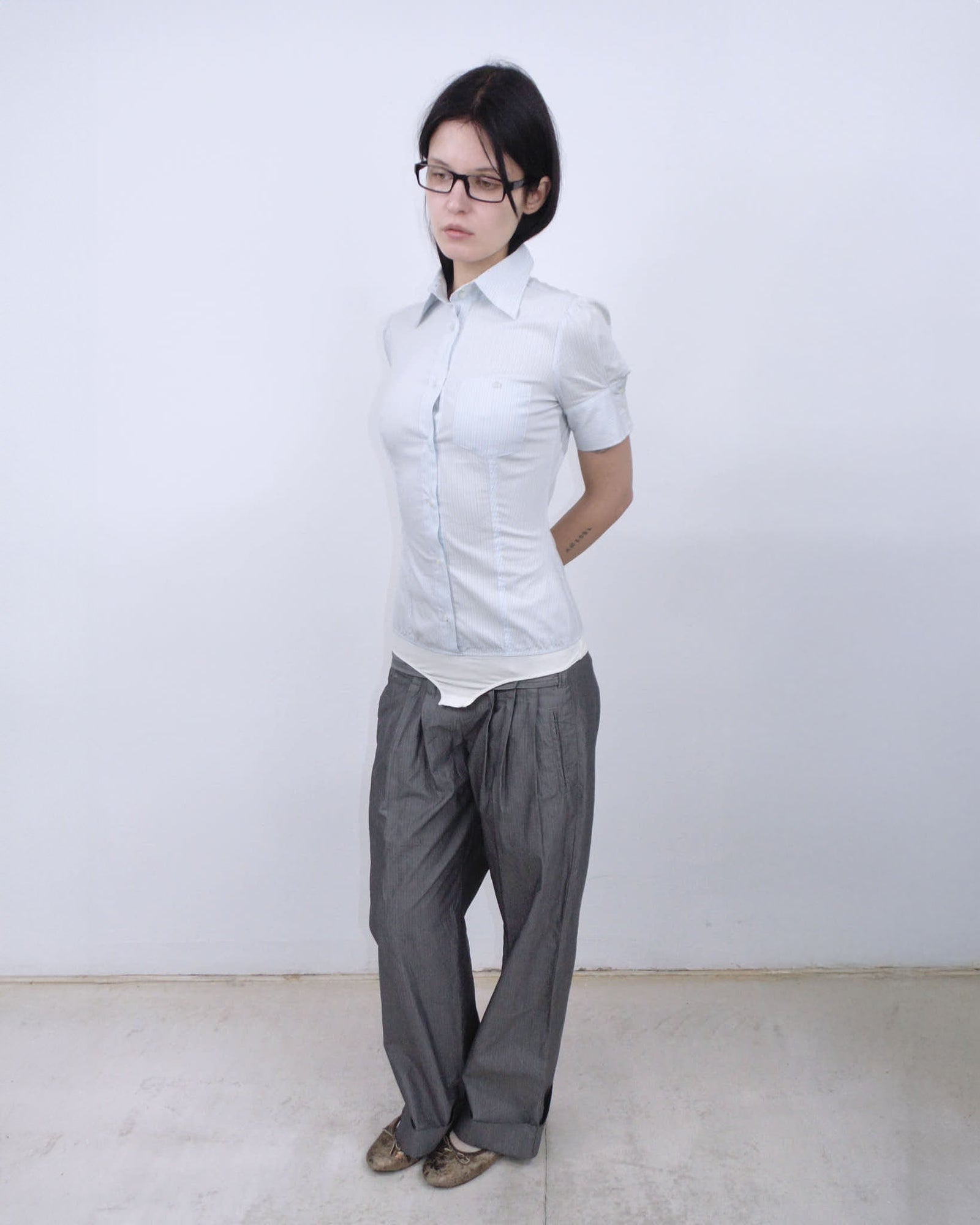 pastel light blue striped body shirt