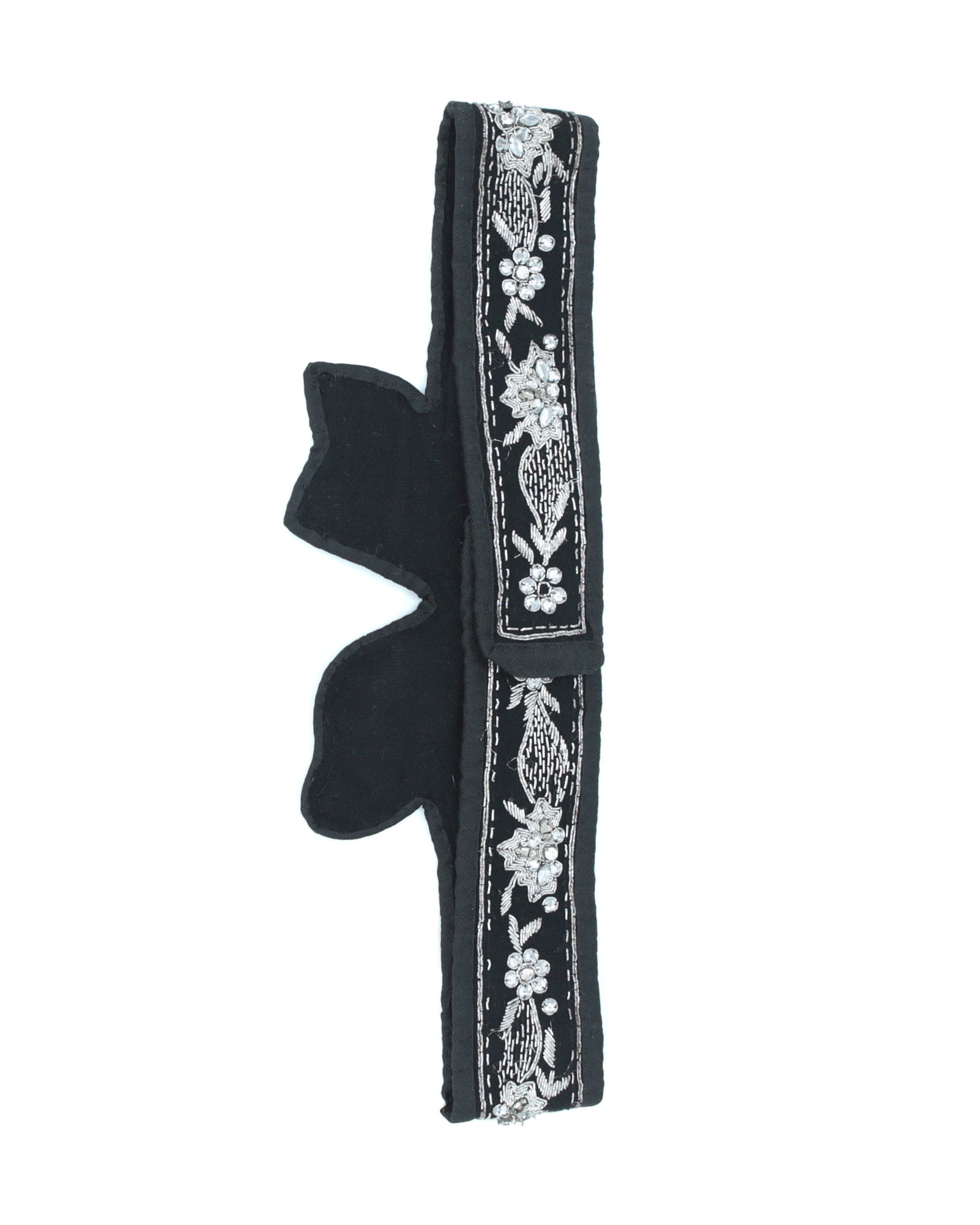 embroidered wool black bow belt