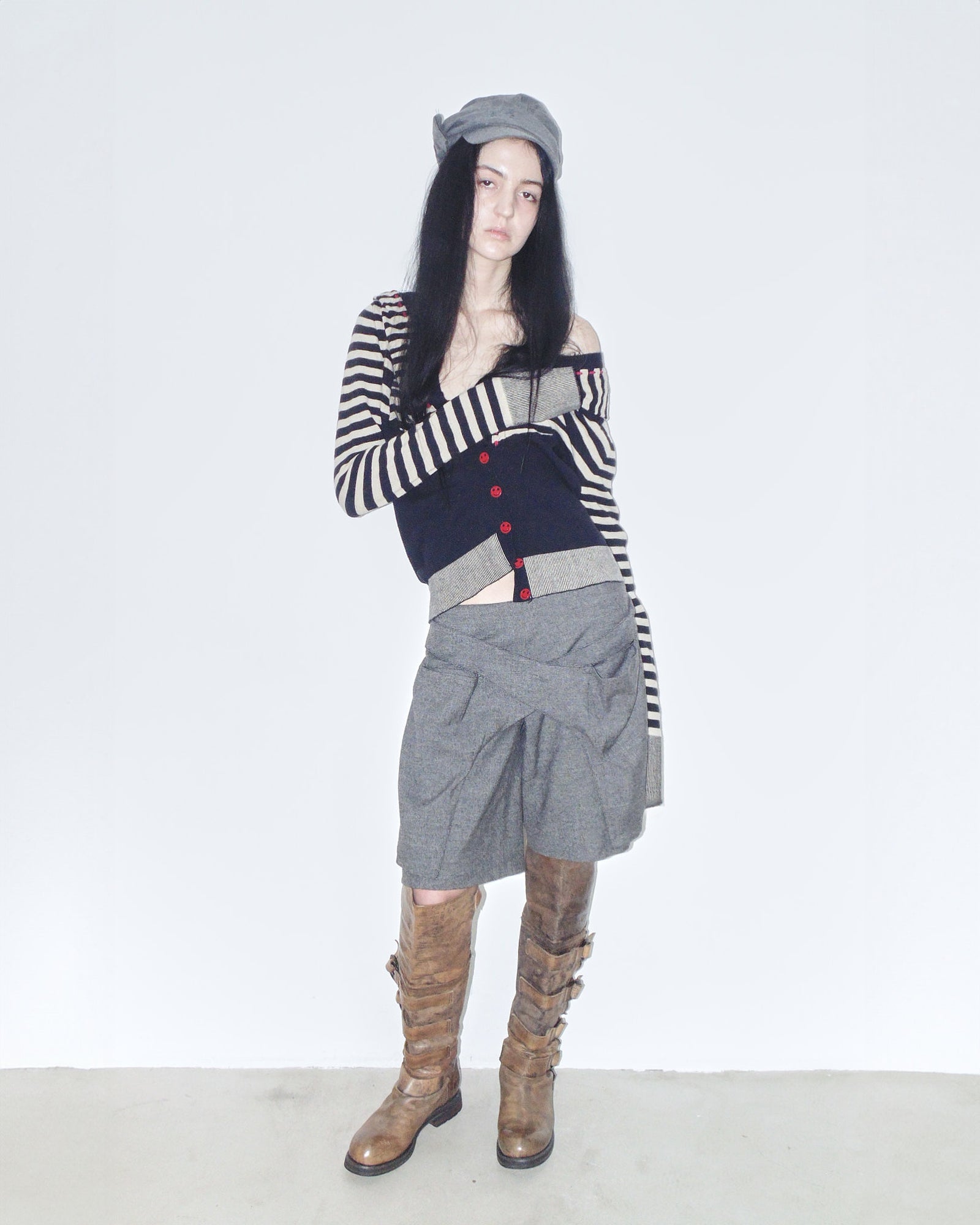 hooded smiley striped cardigan