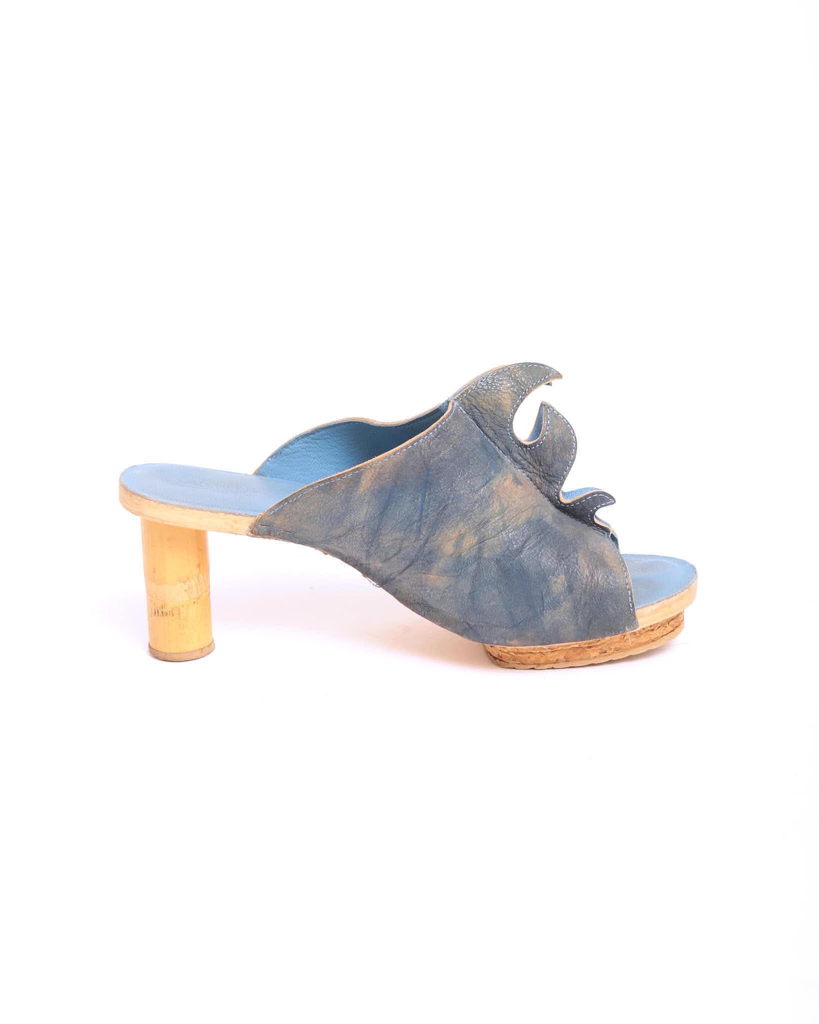 blue open toe flame heels