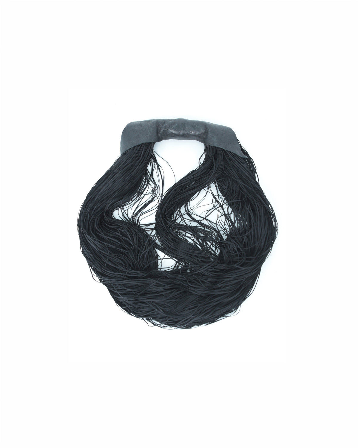 leather and silk black fringe necklace