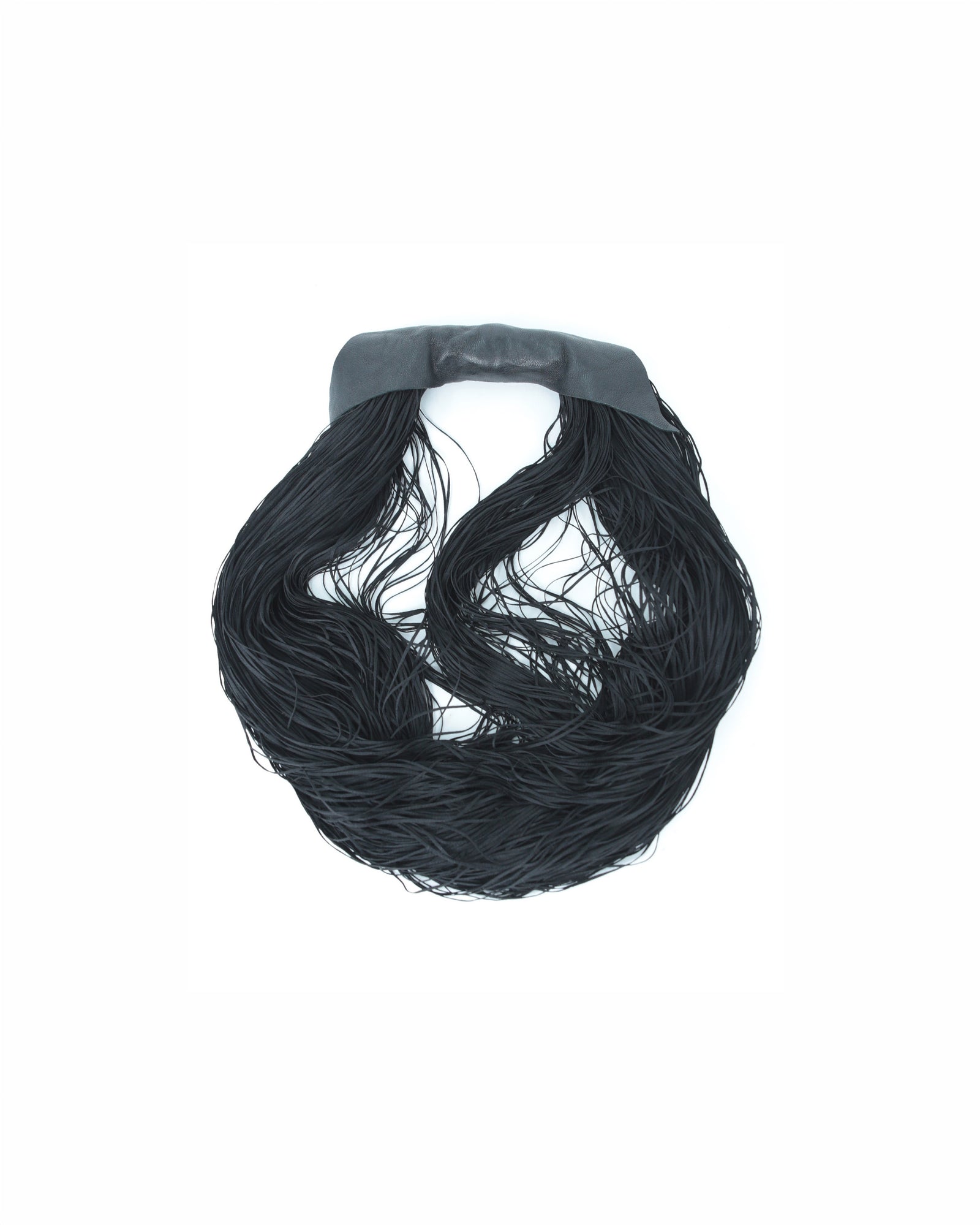 leather and silk black fringe necklace