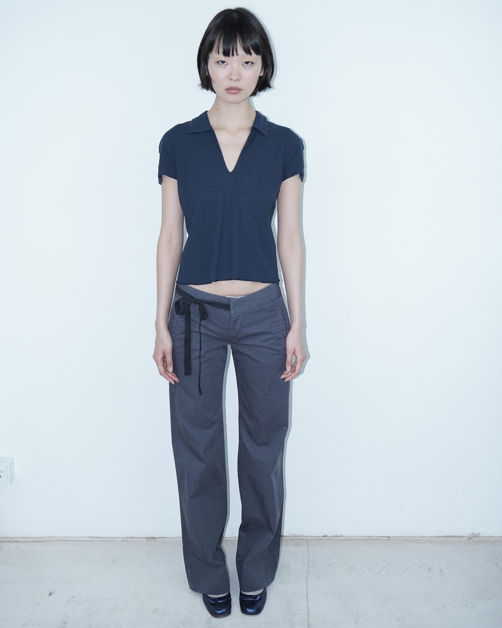 cropped navy blue cotton polo