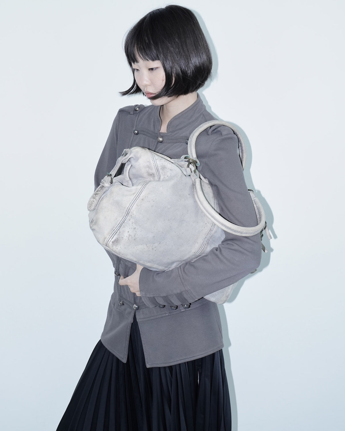 large washed taupe soft leather bag