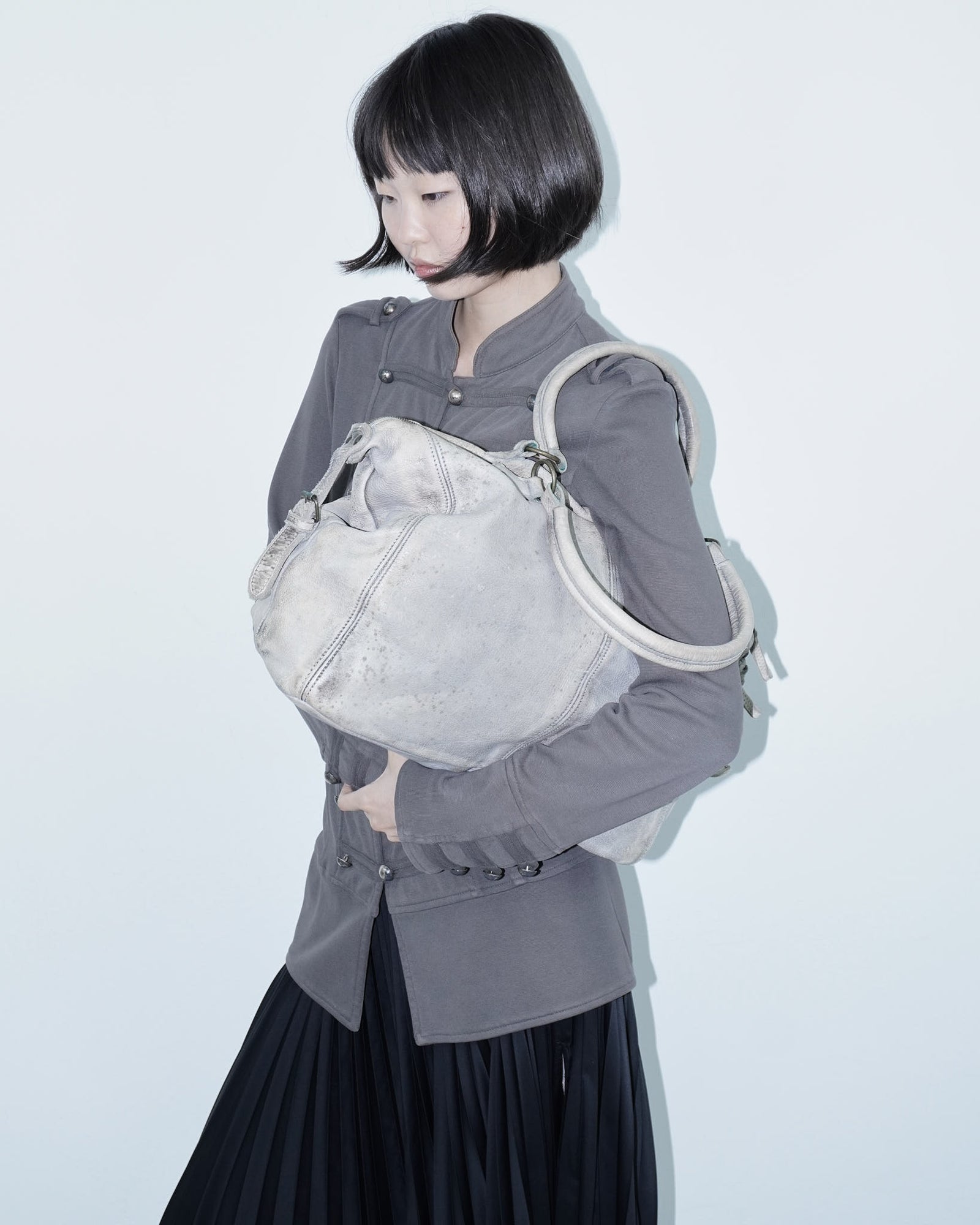 large washed taupe soft leather bag