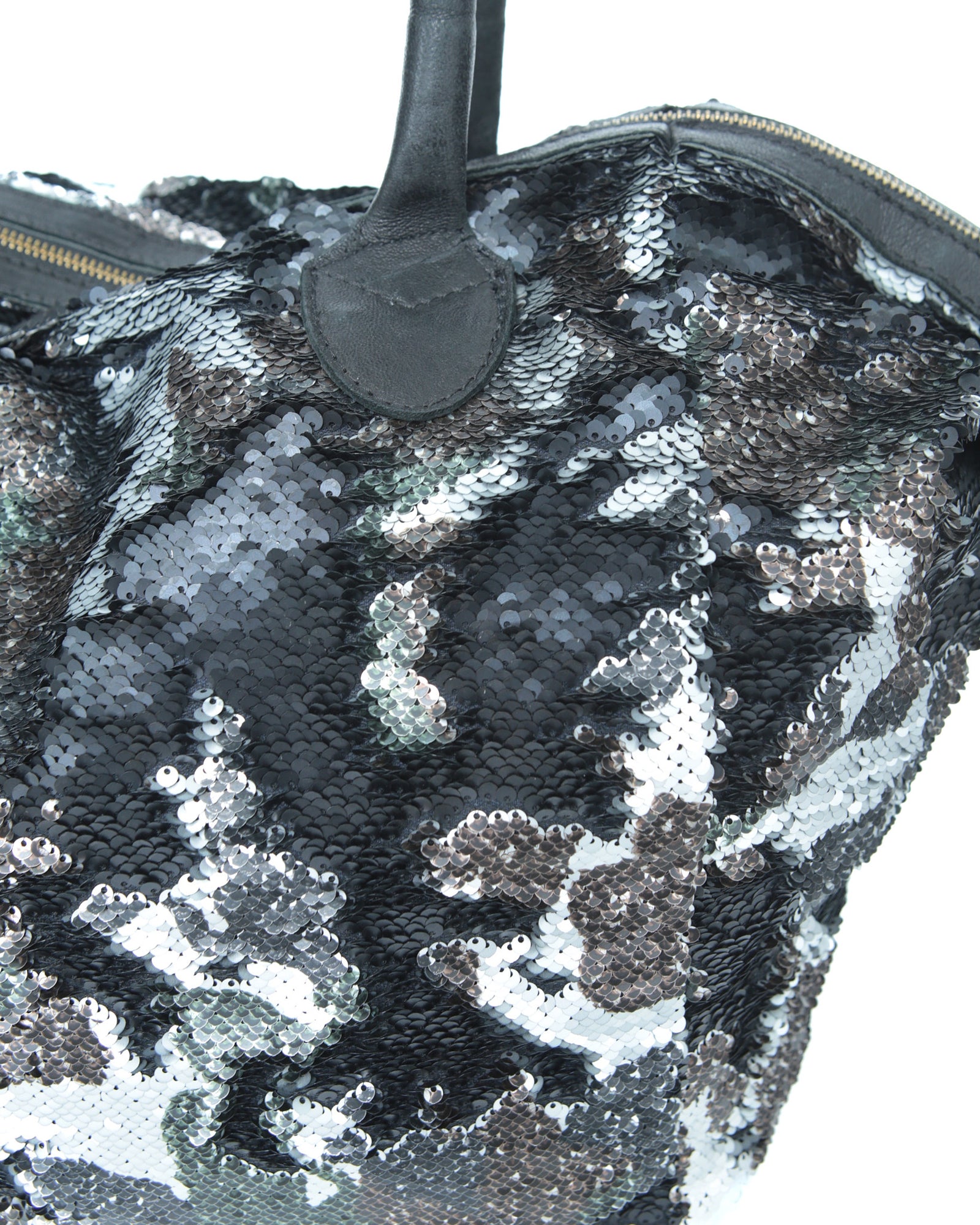 maxi camo sequins distressed bag