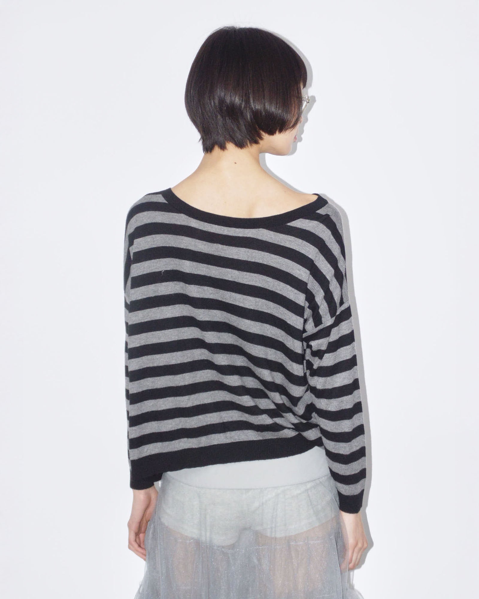 button up black and gray striped cardigan