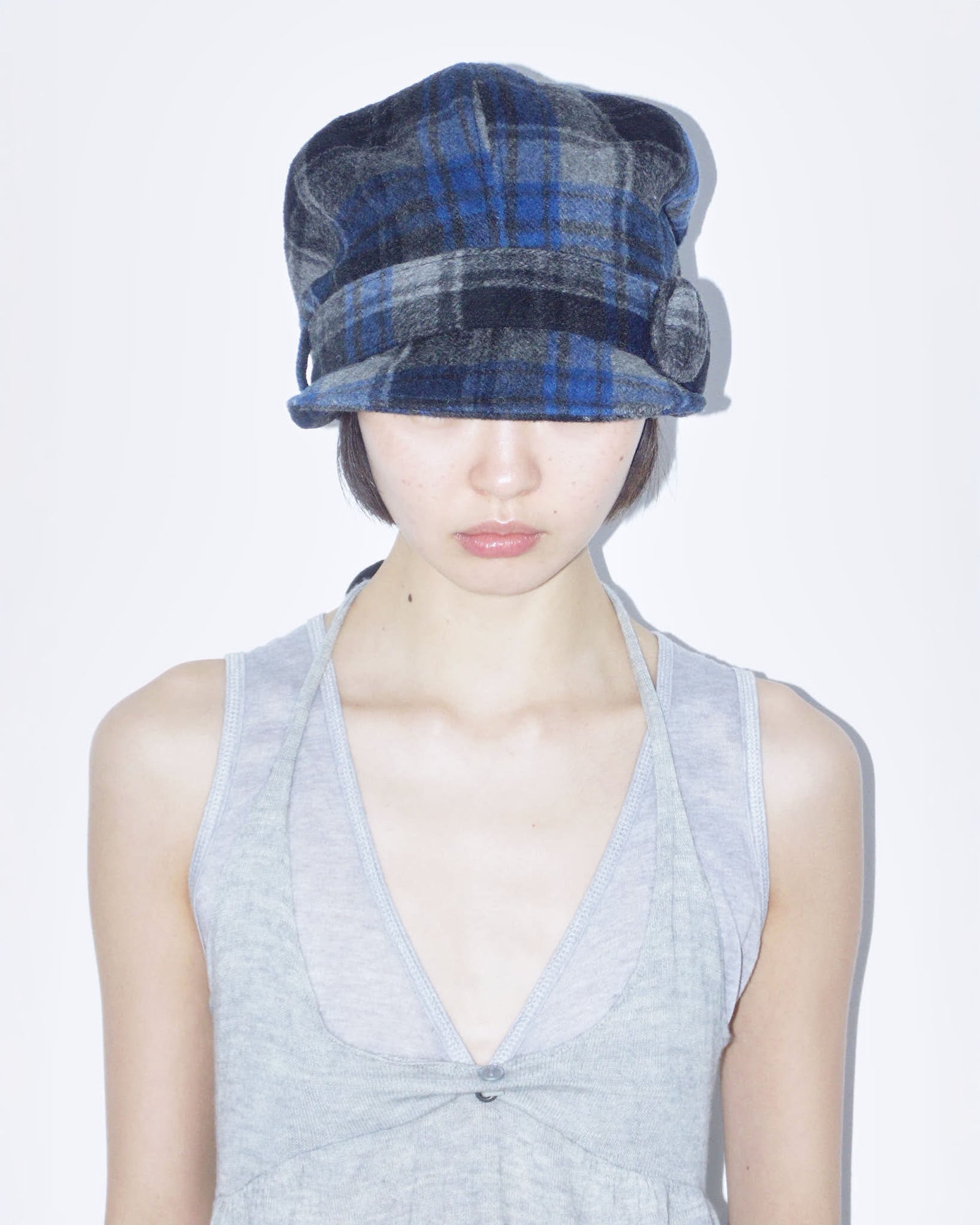 wool blue and grey plaid oversized hat