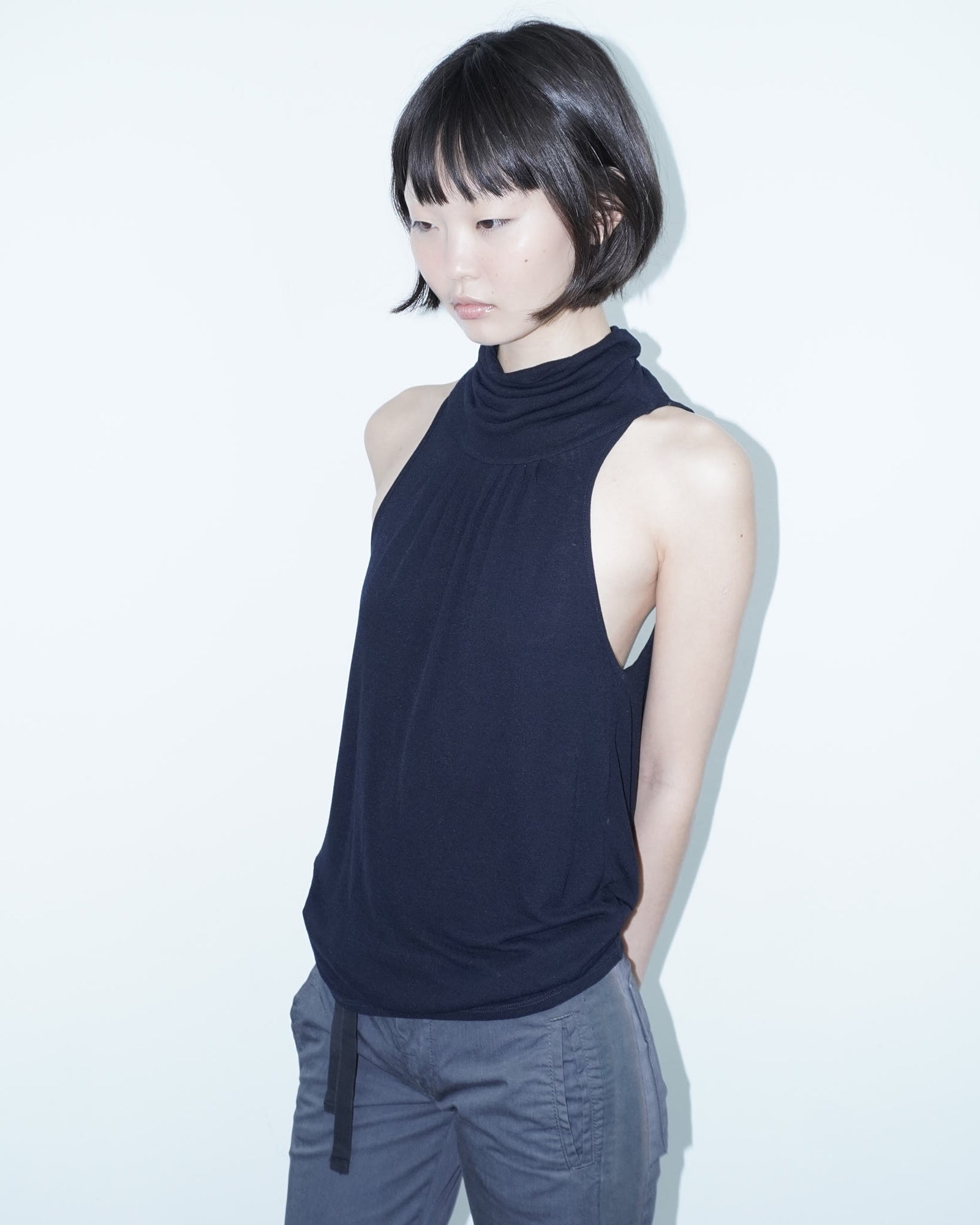 dark blue backless top