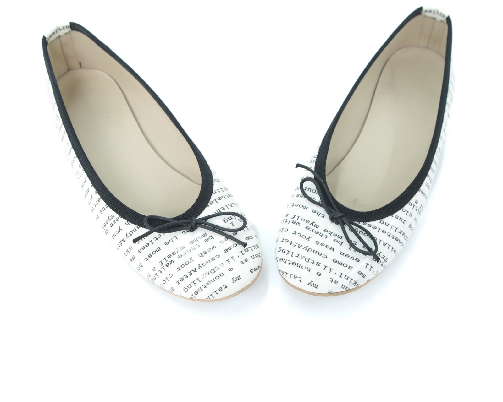 leather ballet flats with love letter print