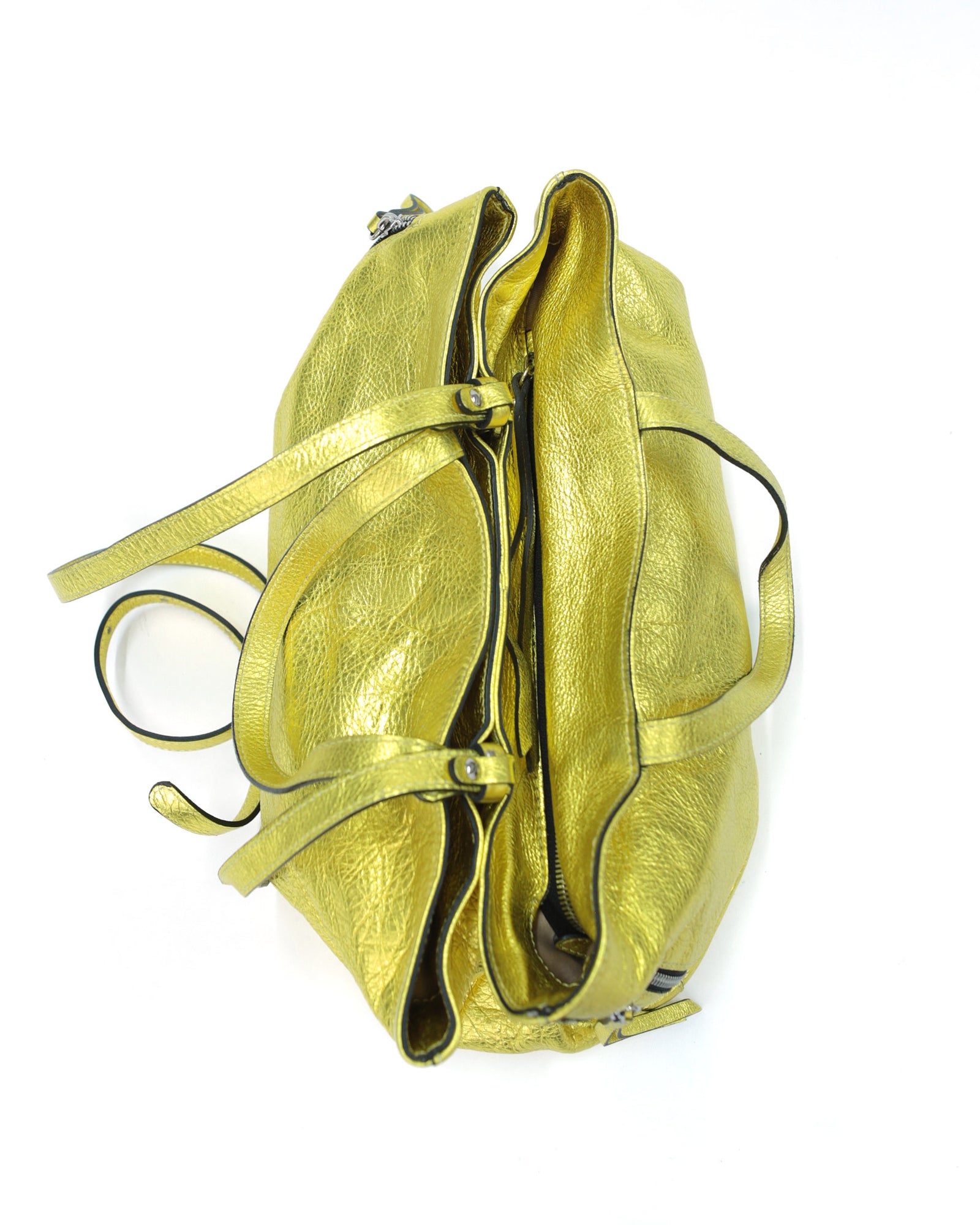 golden zipper leather bag