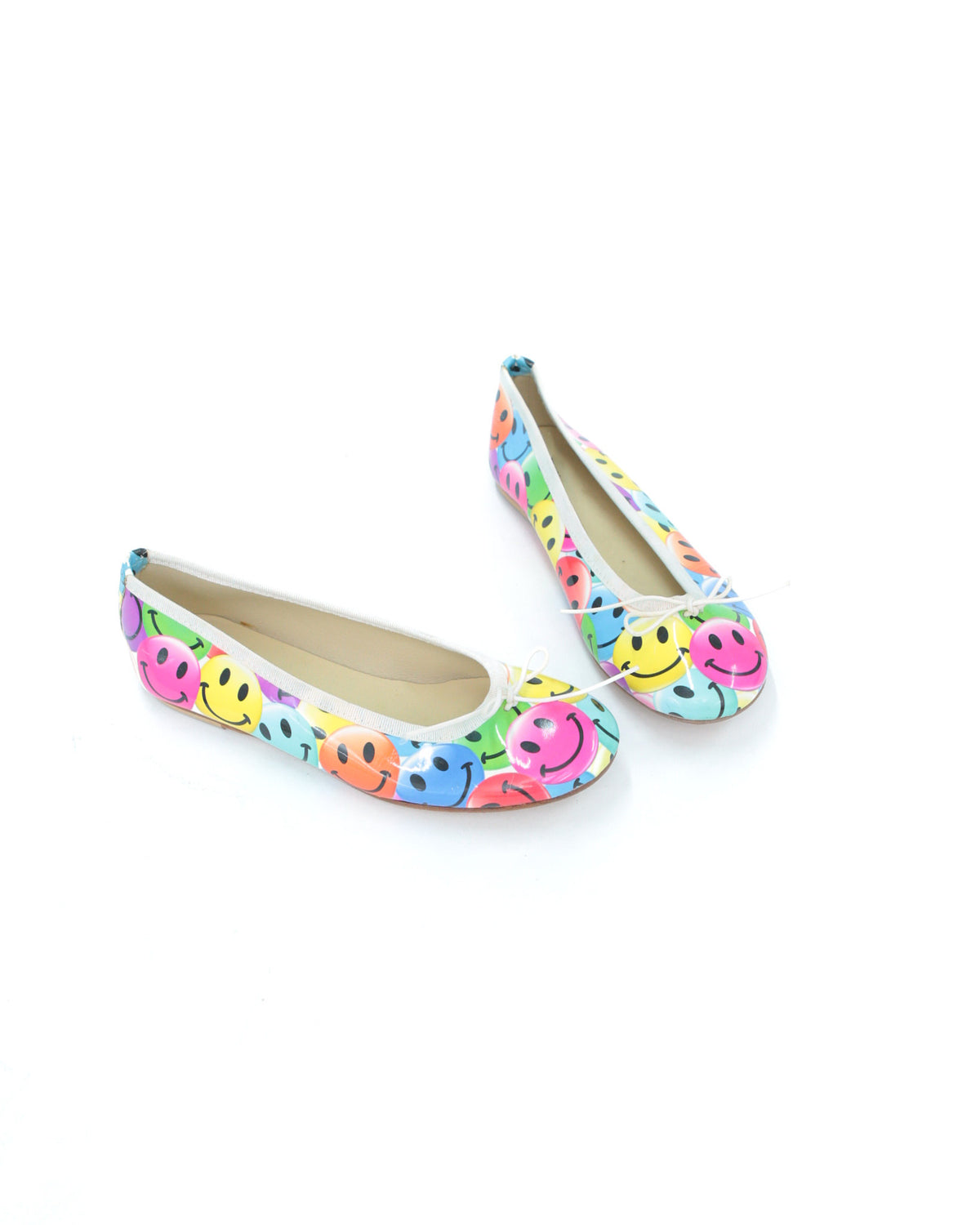leather fun ballet flats with emojis print