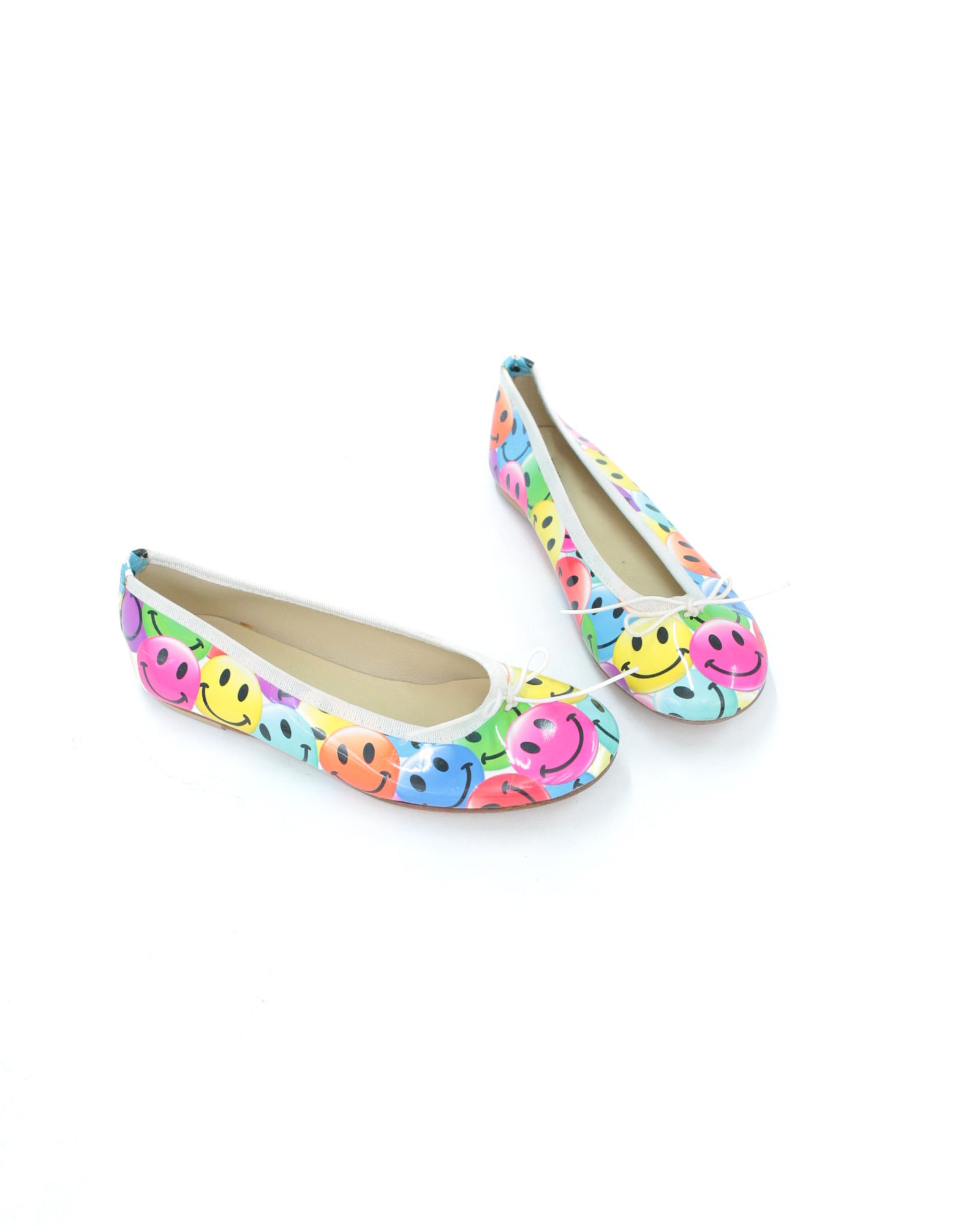 leather fun ballet flats with emojis print