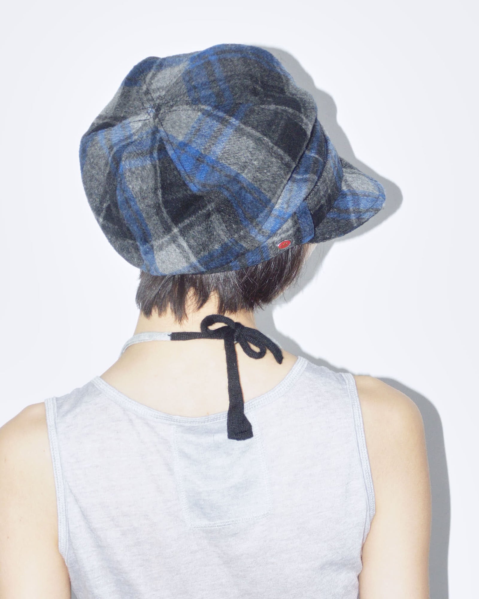 wool blue and grey plaid oversized hat
