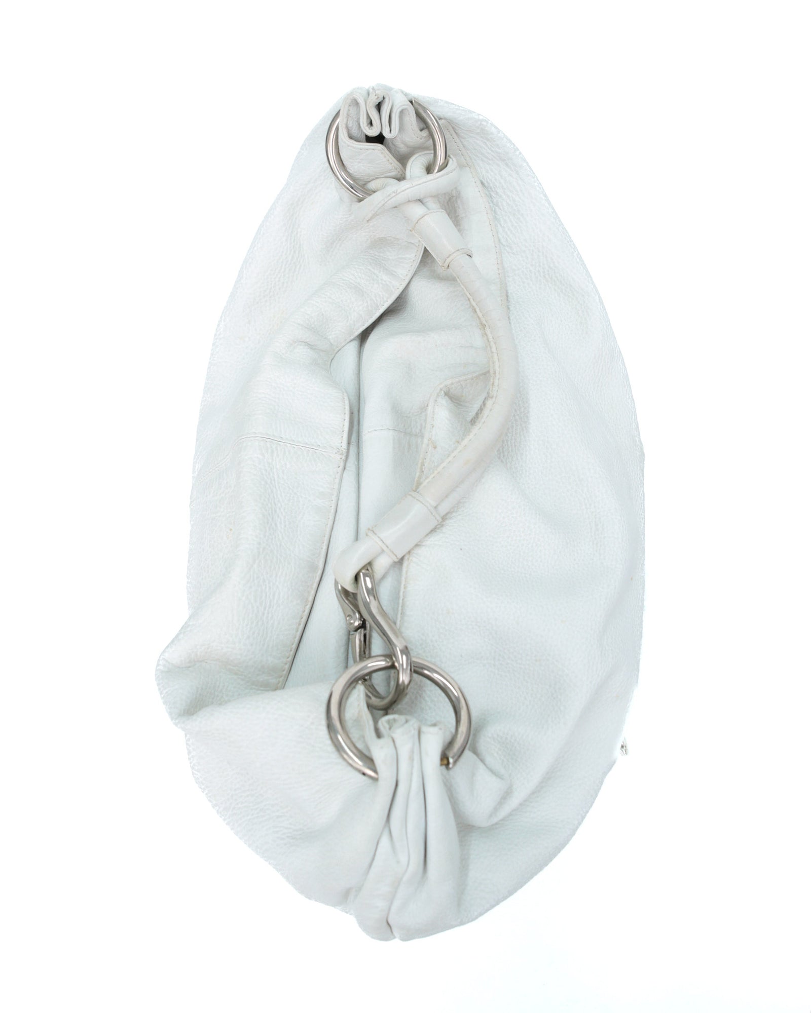 soft round white leather hobo bag