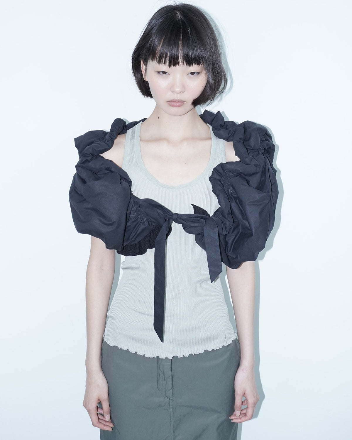 cropped ruffled puffer vest