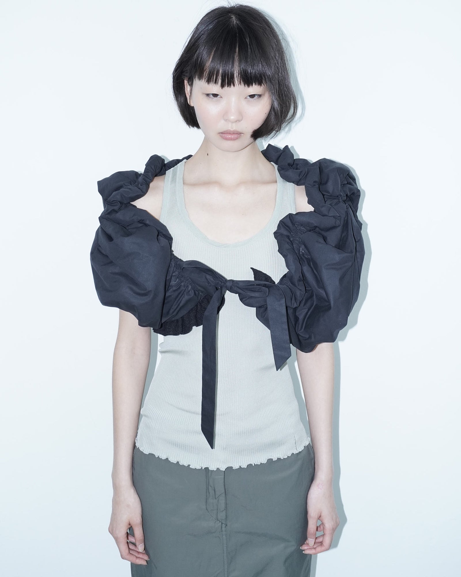 cropped ruffled puffer vest
