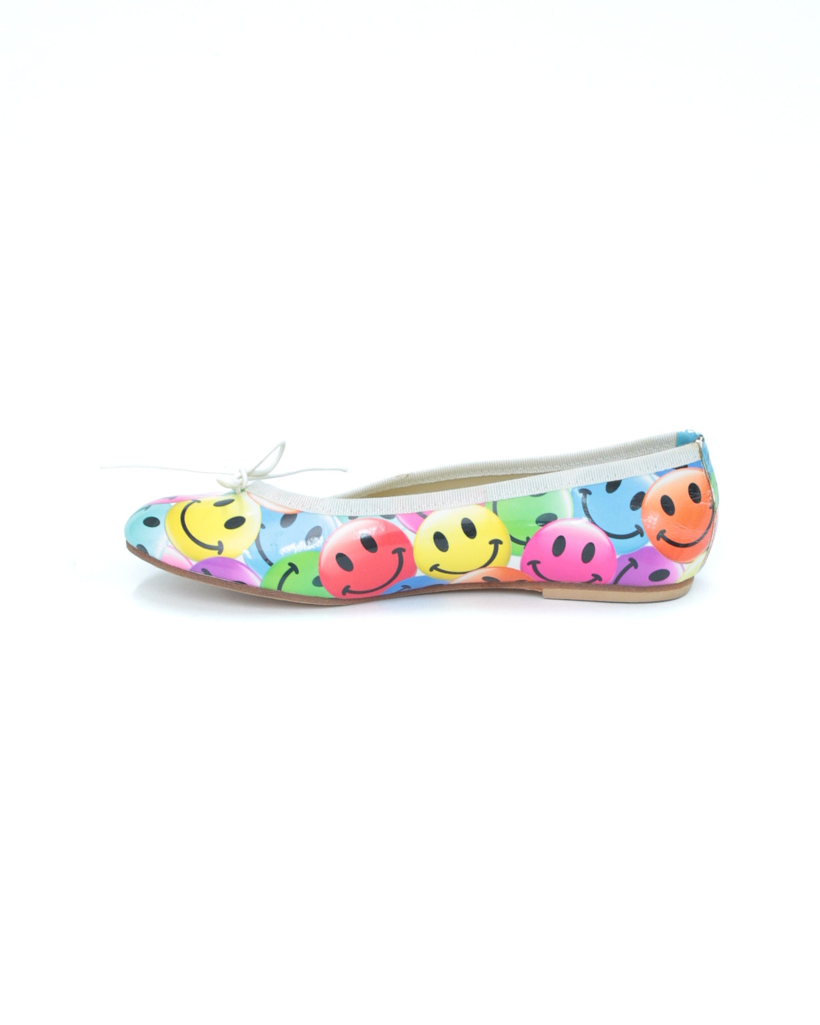 leather fun ballet flats with emojis print
