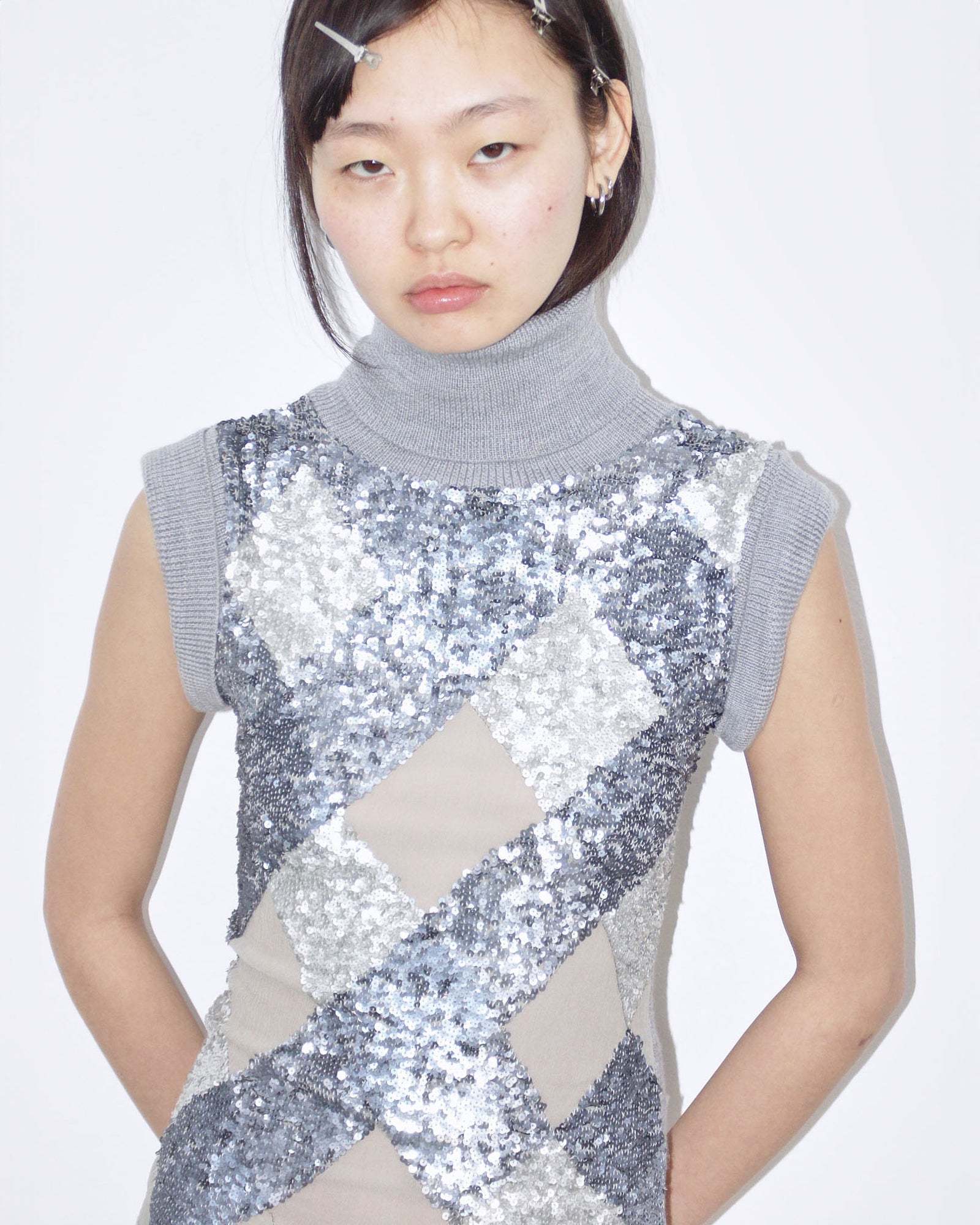 silk and wool lilac sequins argyle knit top