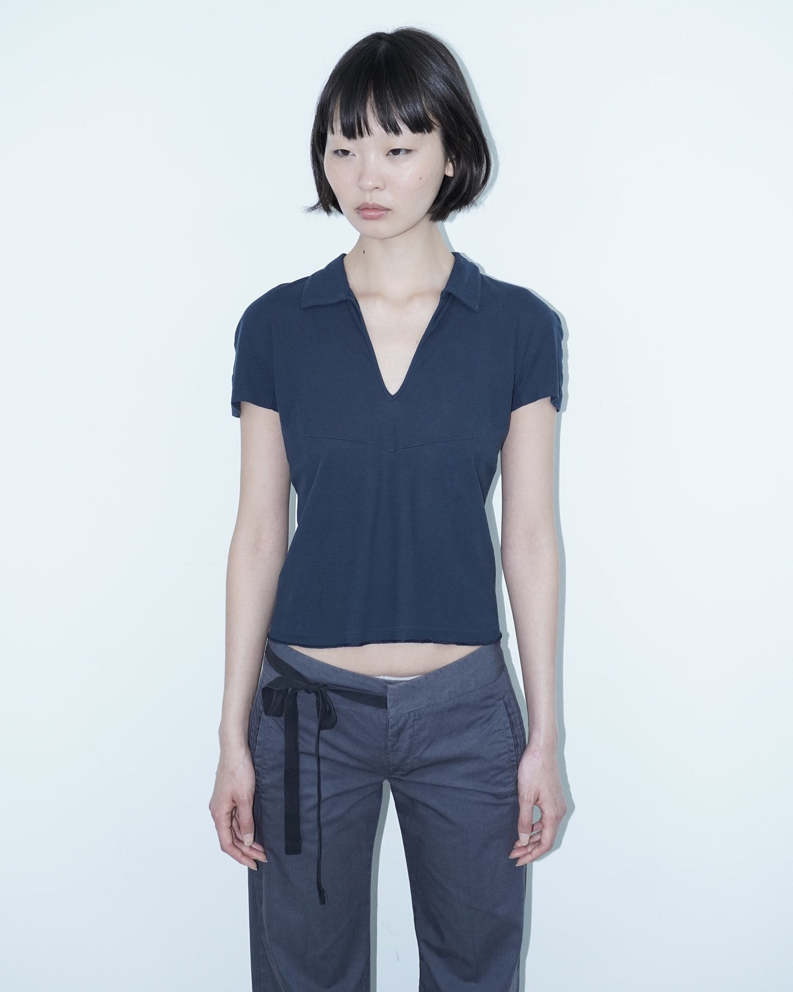 cropped navy blue cotton polo