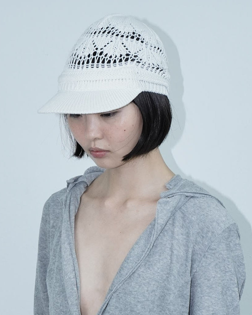 white cotton knitted visor hat
