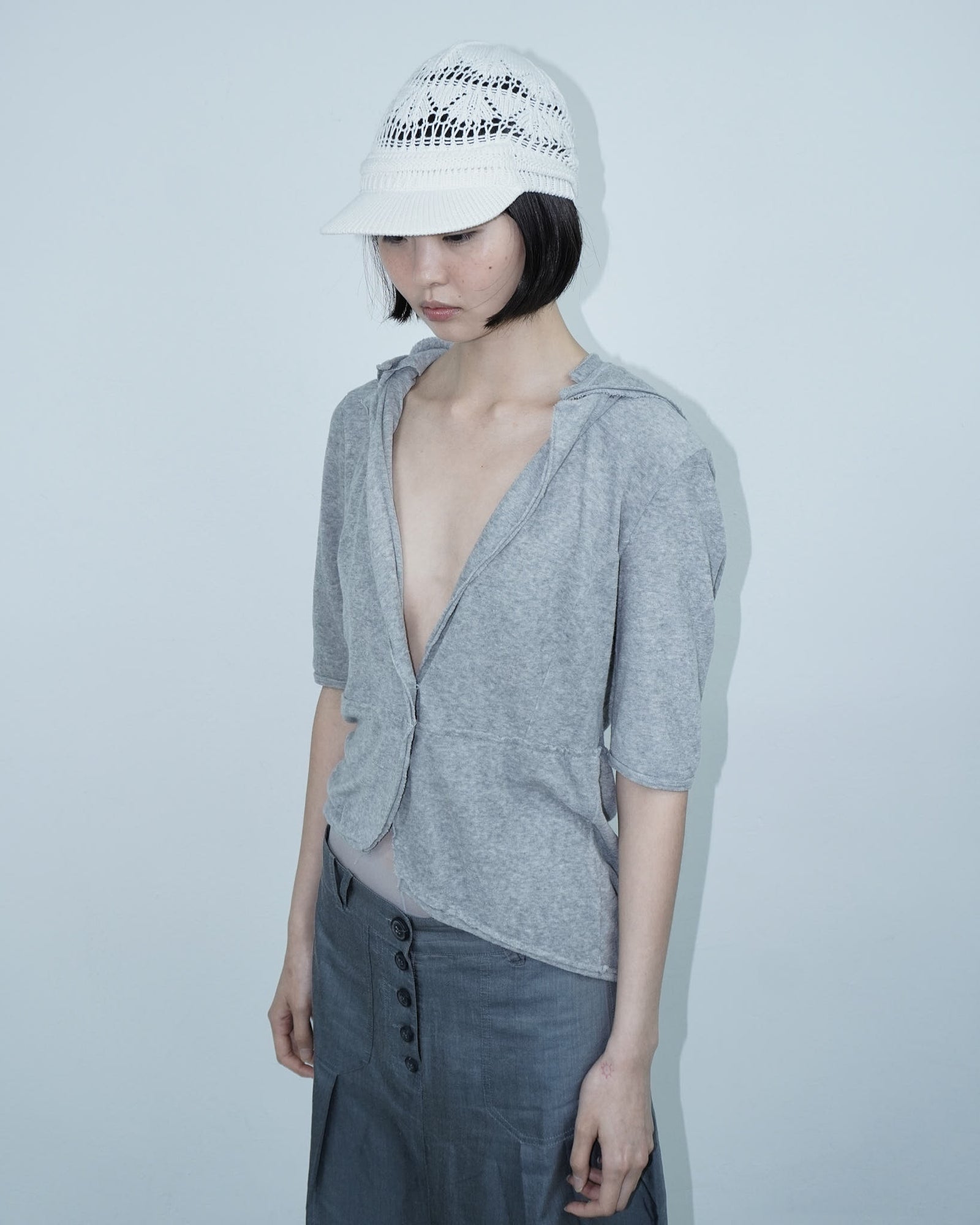white cotton knitted visor hat