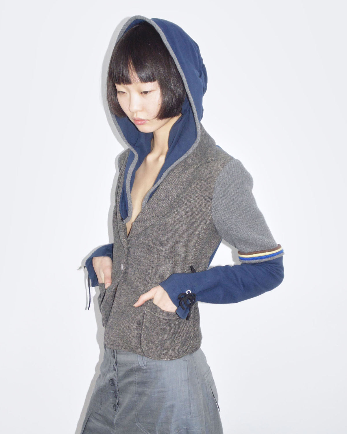 sporty blazer with ruched hood