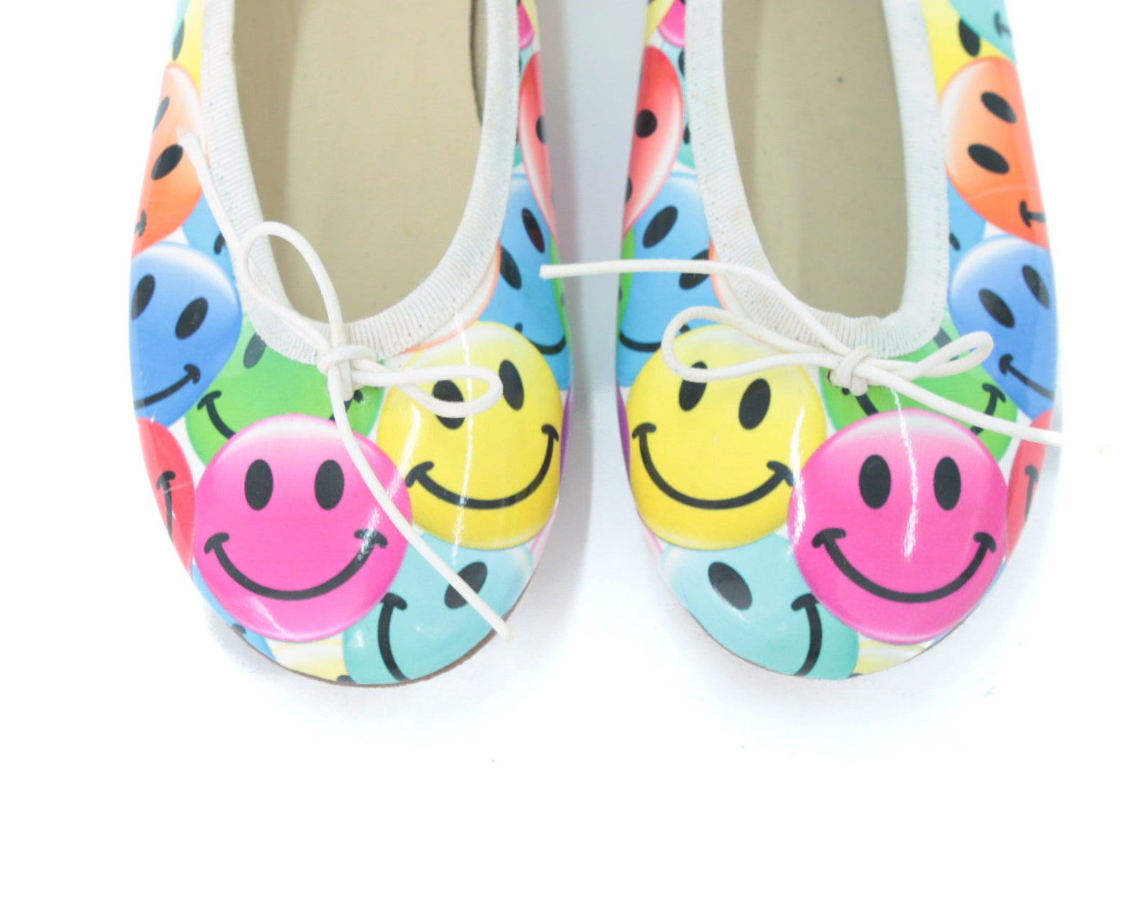 leather fun ballet flats with emojis print