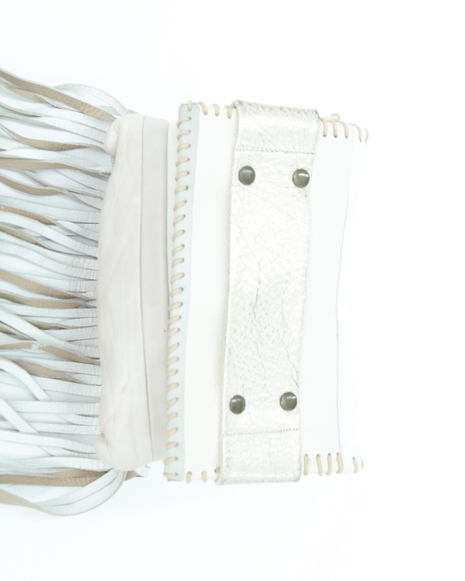 white leather fringed mini bag