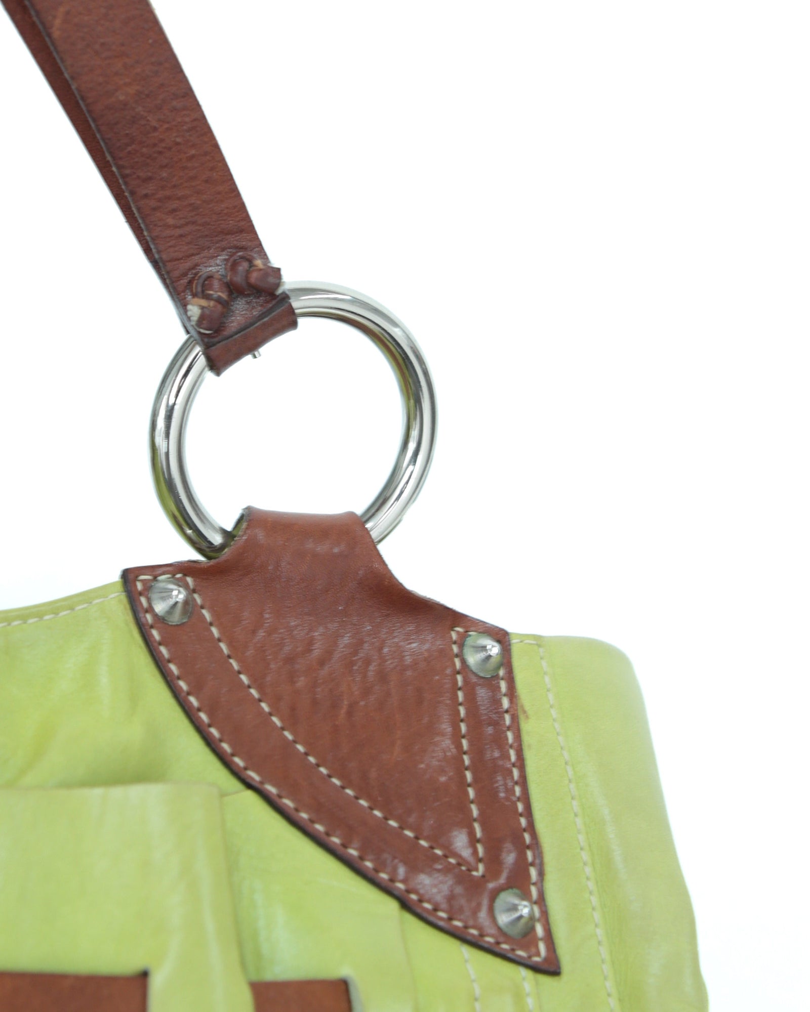 studded lime green leather bag