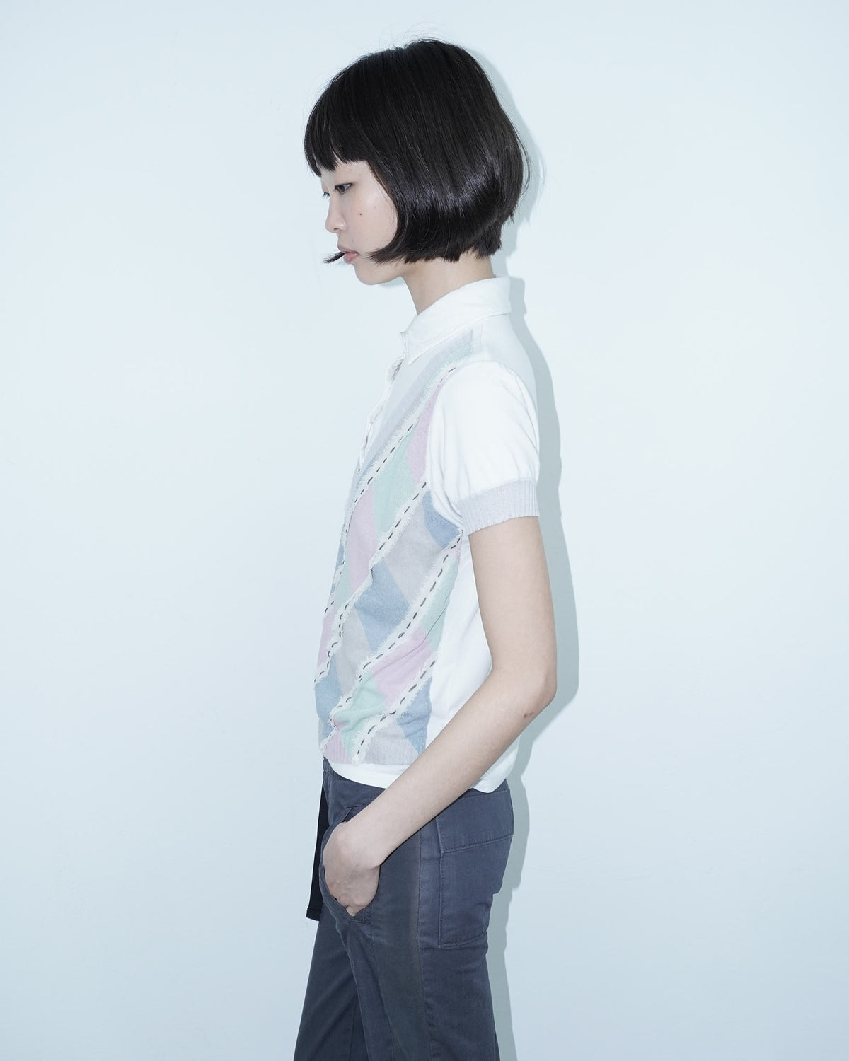 cotton polo with argyle see-through detail
