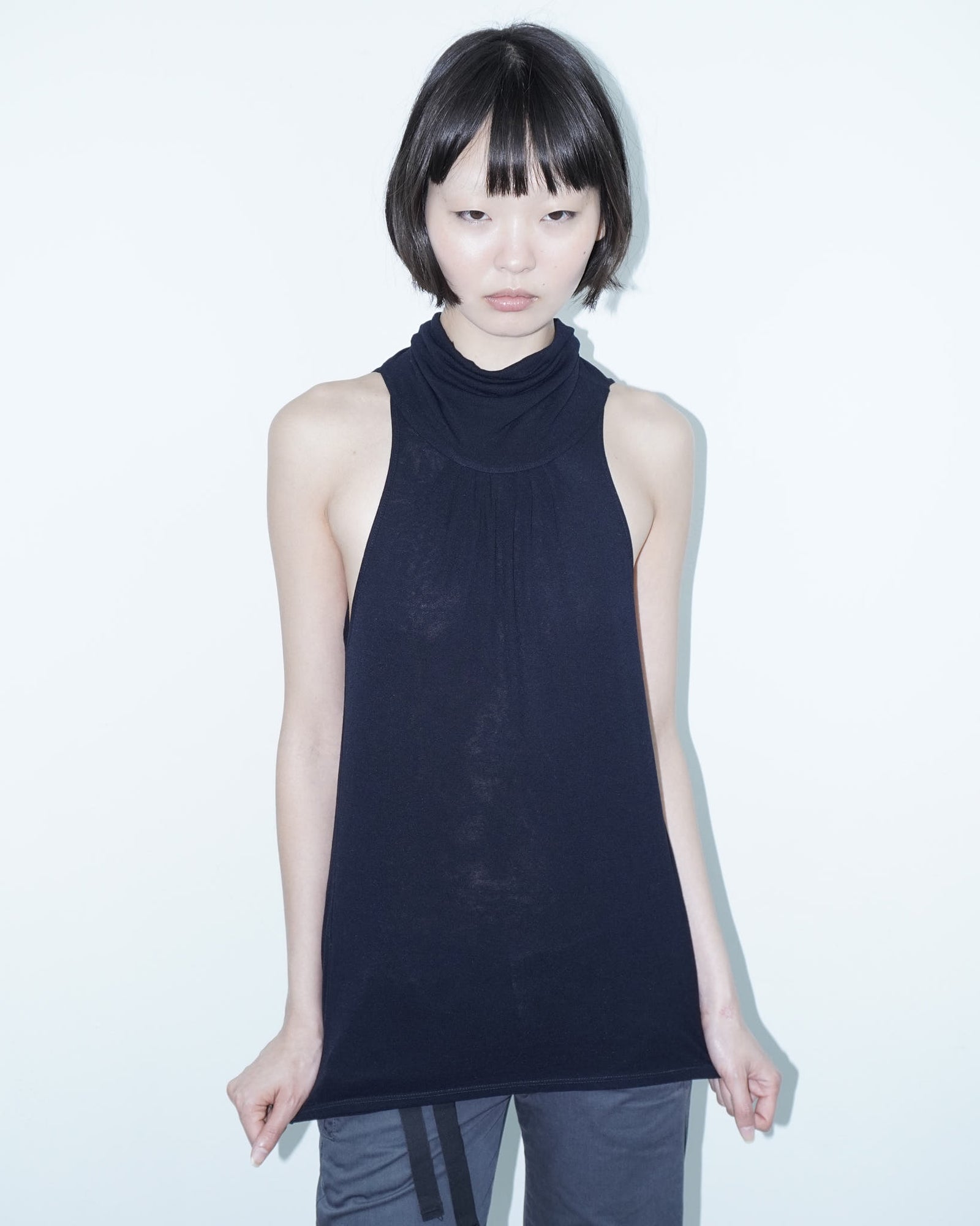 dark blue backless top