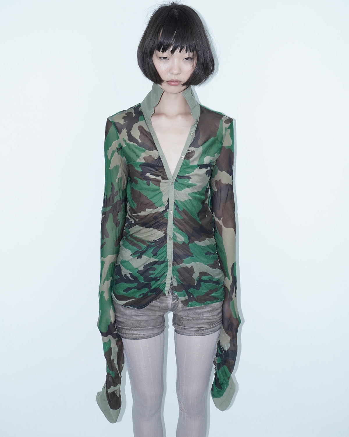 camouflage silk shirt with long sleeves