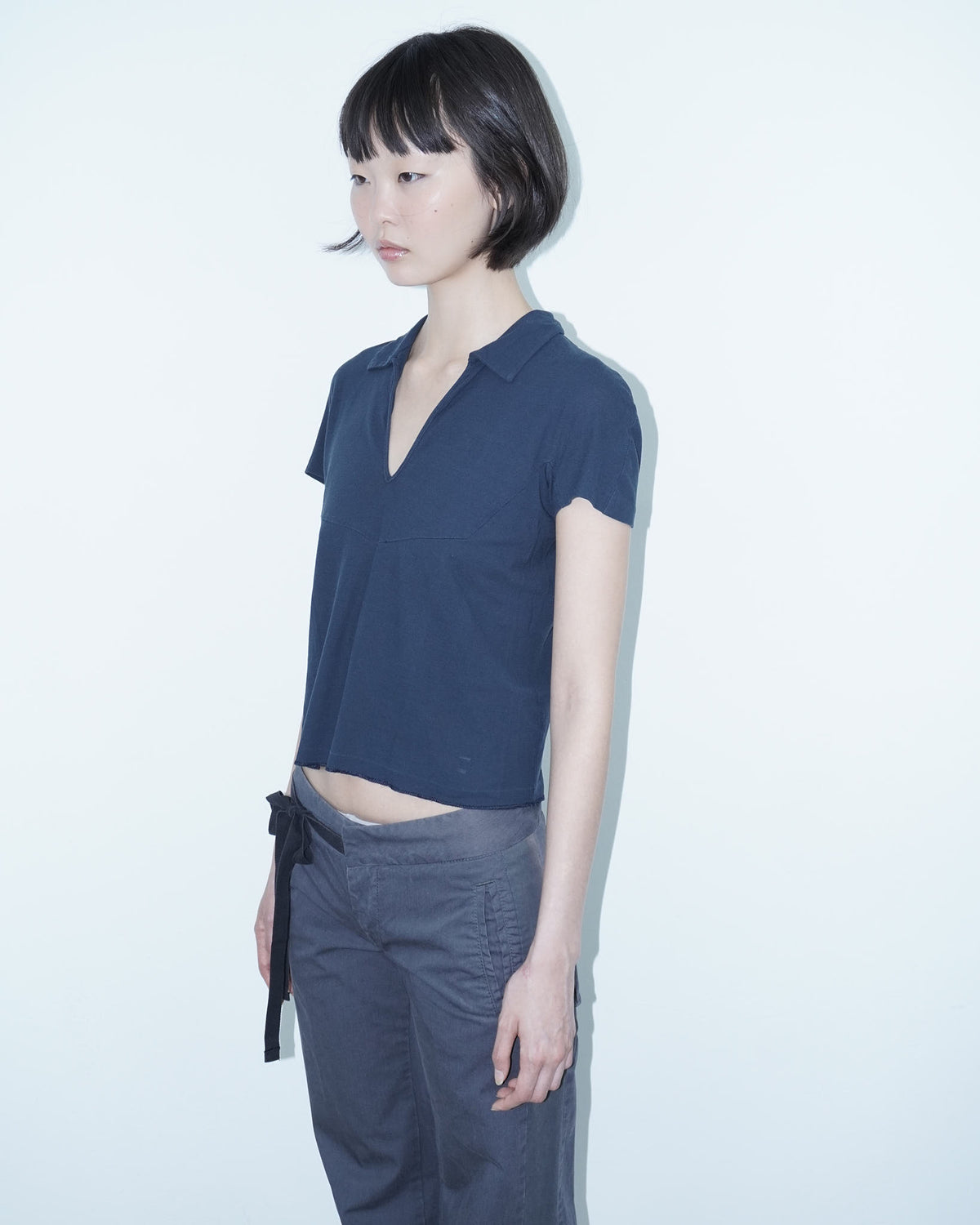 cropped navy blue cotton polo