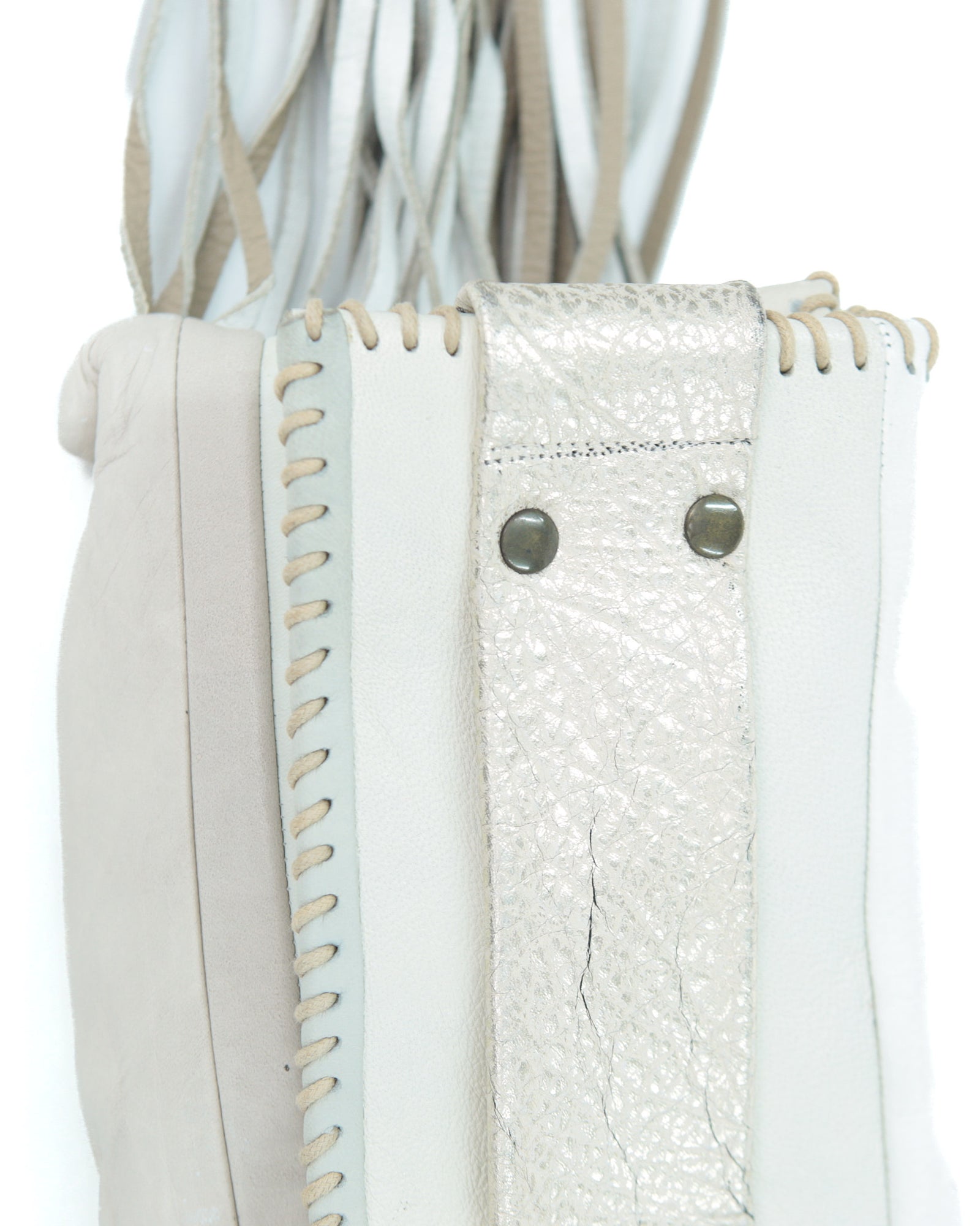 white leather fringed mini bag
