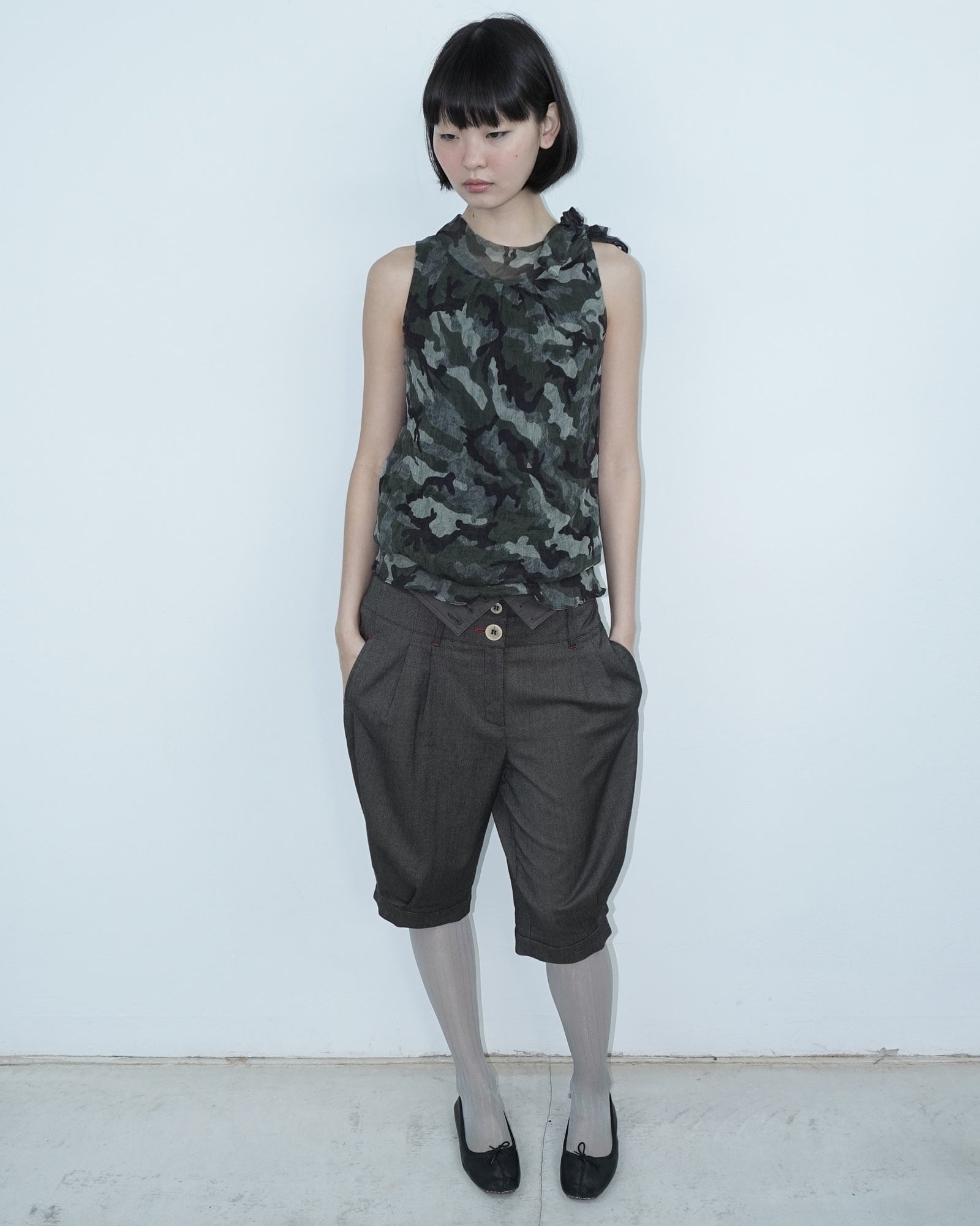 camouflage silk top