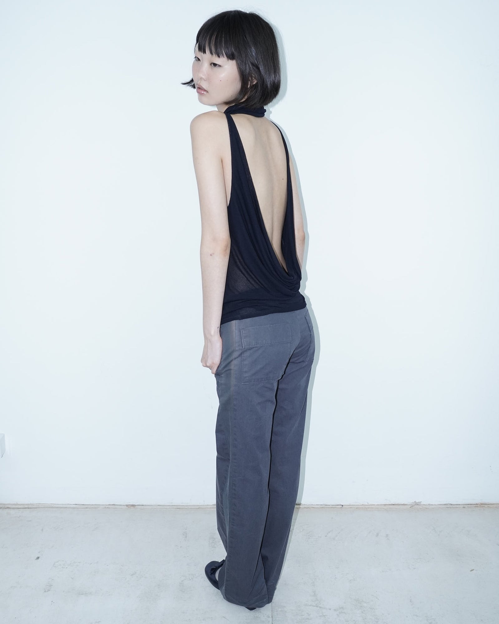 dark blue backless top