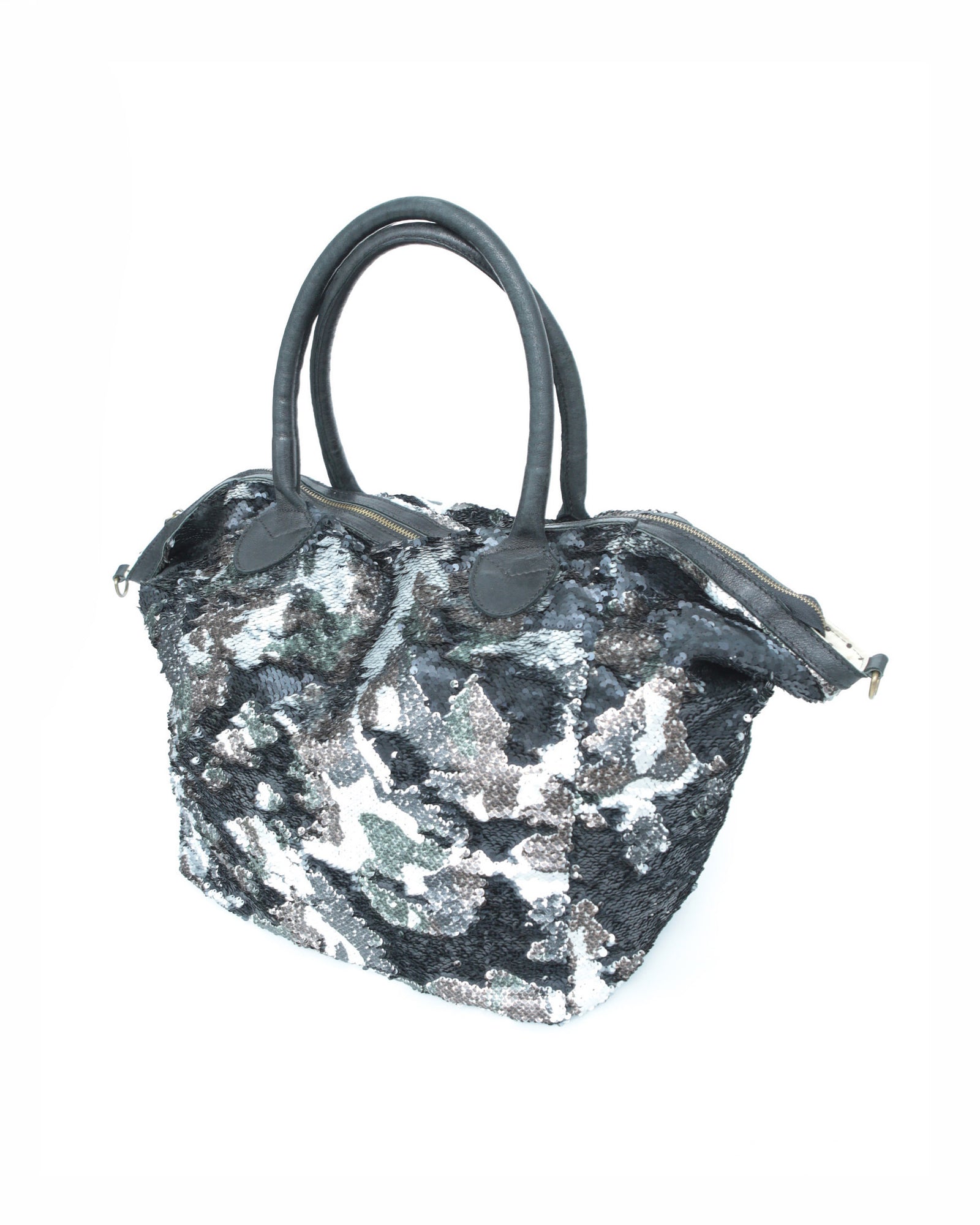 maxi camo sequins distressed bag